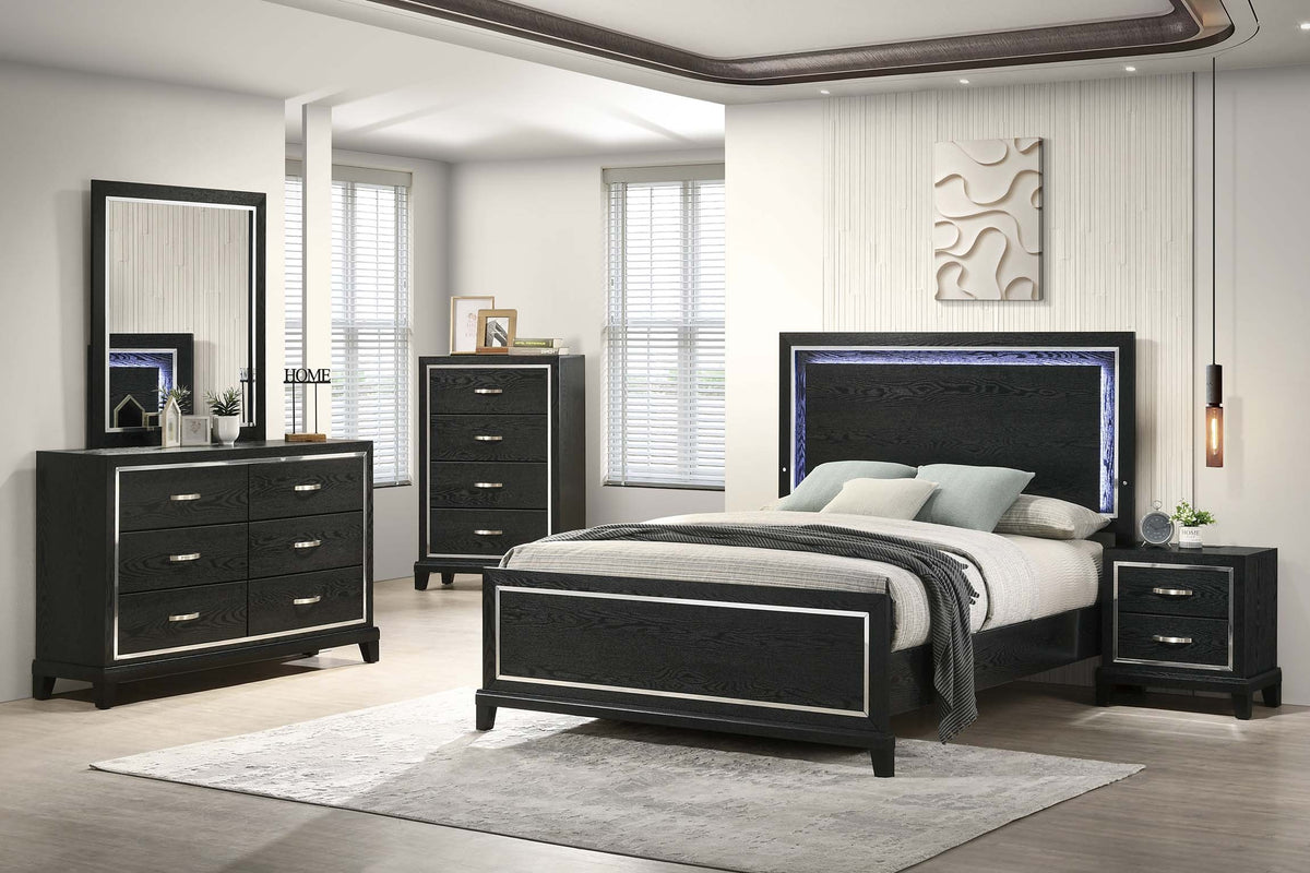 Night Stand W/Charging Station - Black
