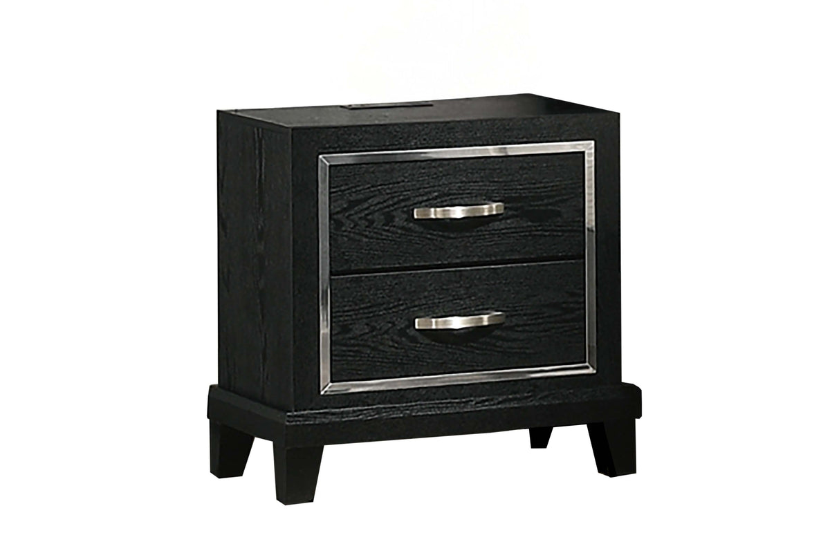 Night Stand W/Charging Station - Black