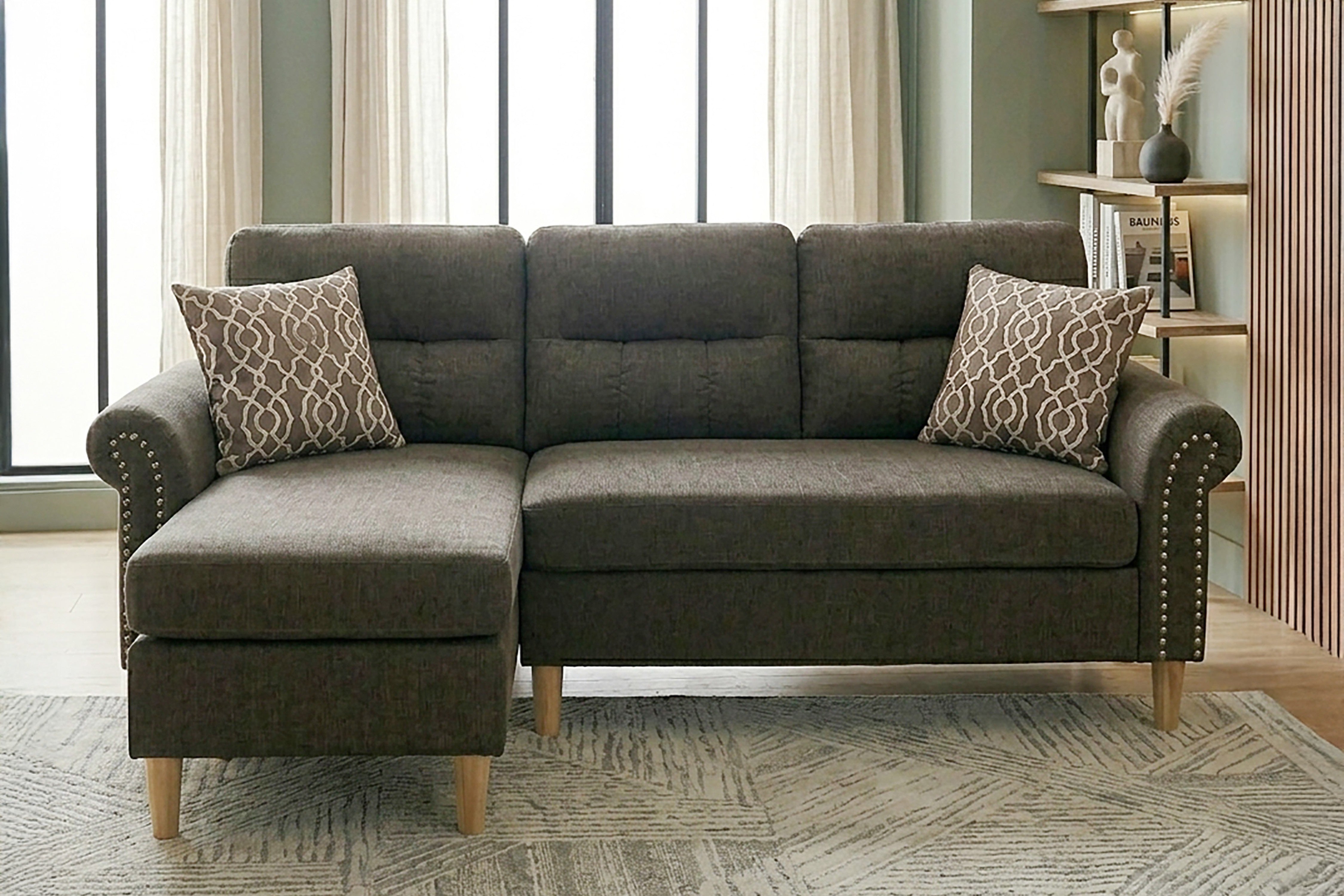 Reversible Sectional Set W/ 2 Accent Pillows - Tan
