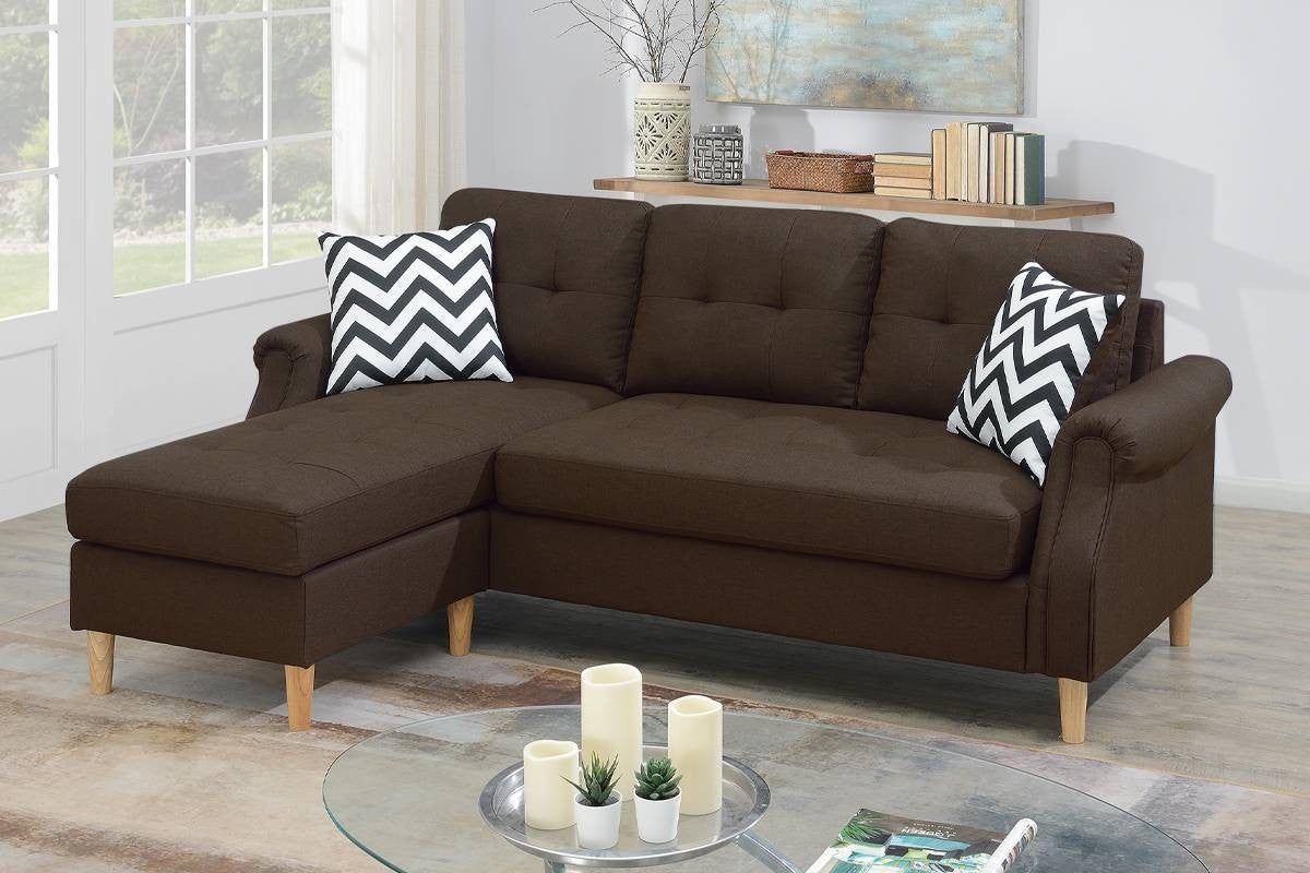 Reversible Sectional Set W/ 2 Accent Pillows - Dark Coffee