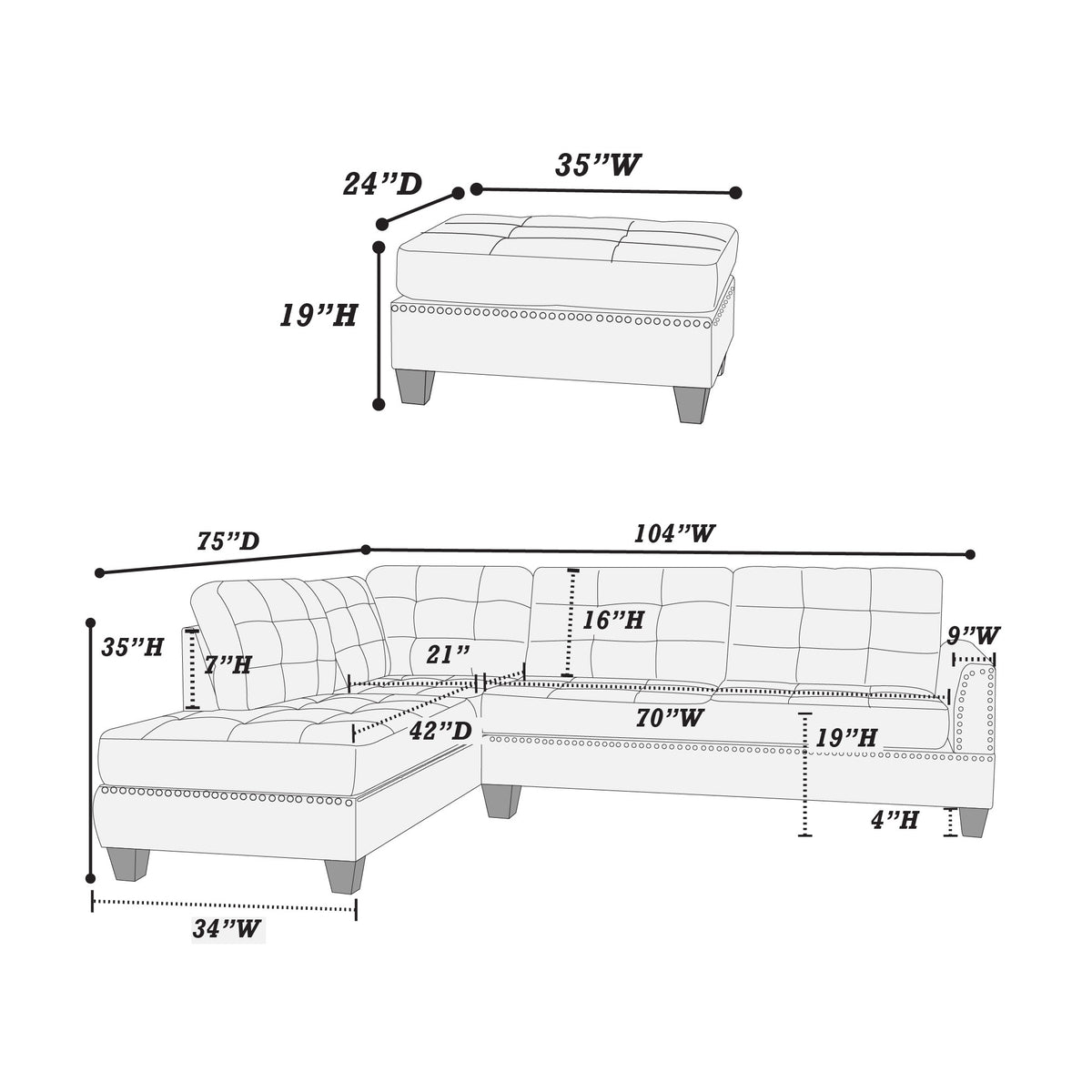 3-Pcs Sectional Set/Polyfiber-Coffee - Coffee/Dark Coffee