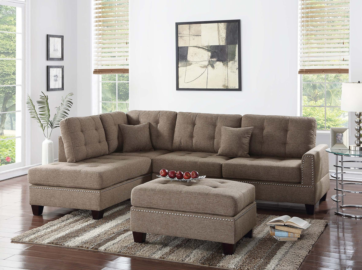 3-Pcs Sectional Set/Polyfiber-Coffee - Coffee/Dark Coffee