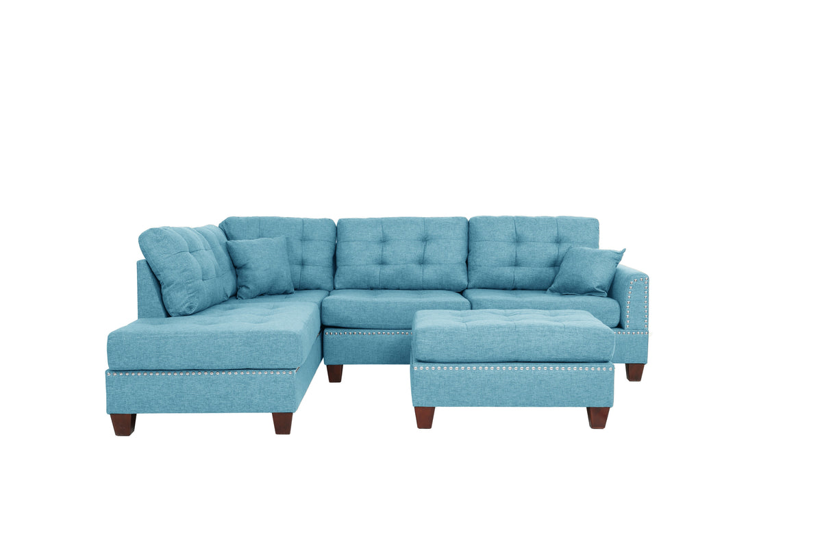 3-Pcs Sectional Set/Polyfiber-Blue Grey - Blue/Dark Coffee