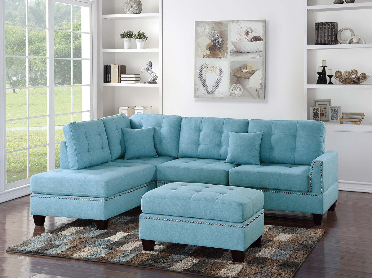 3-Pcs Sectional Set/Polyfiber-Blue Grey - Blue/Dark Coffee