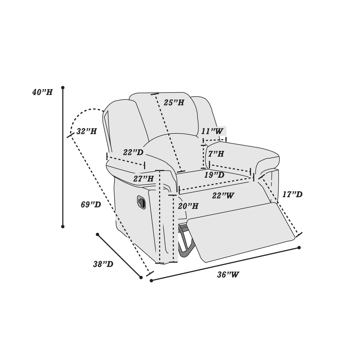Rocker/Recliner- Bonded Leather/Black - Black