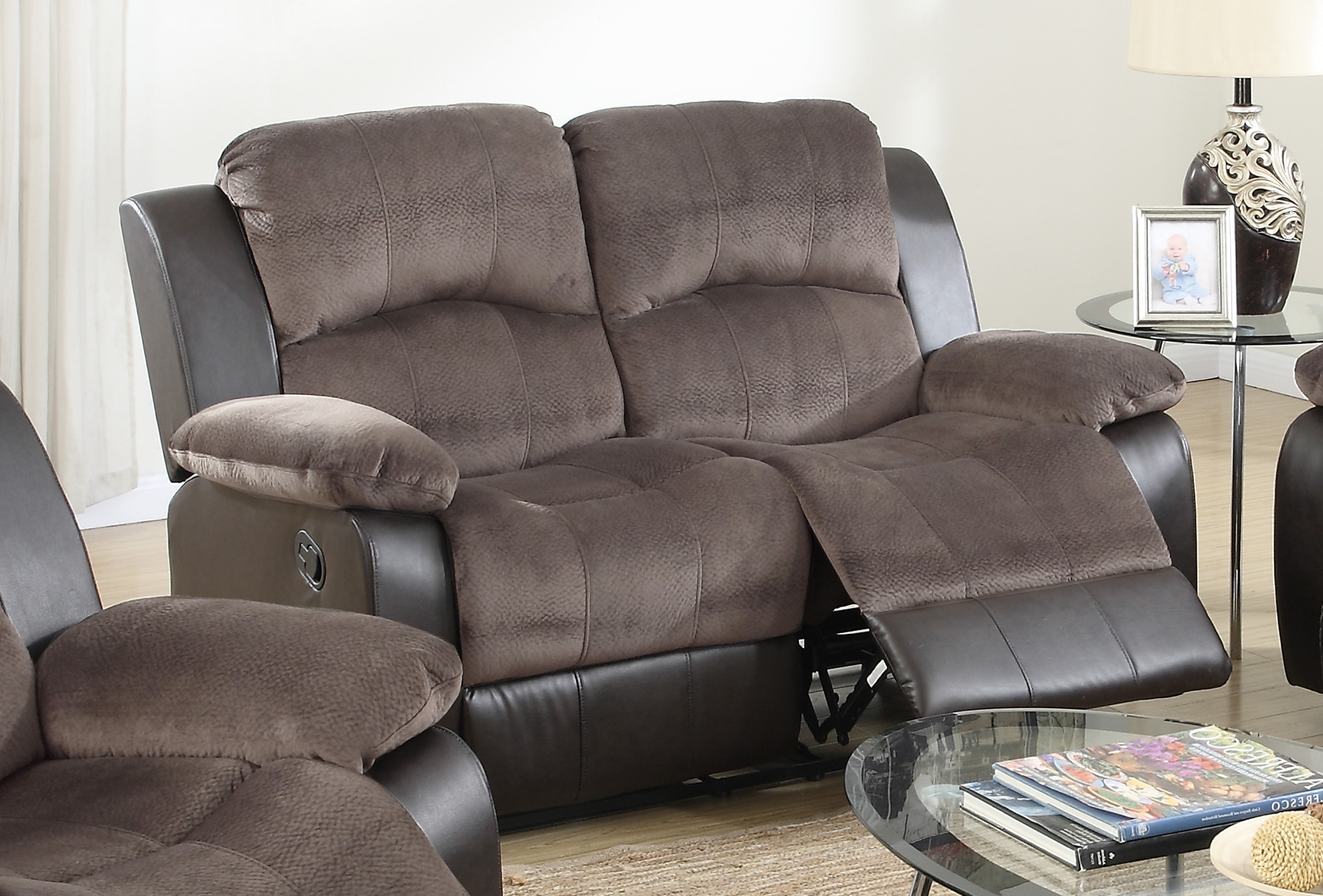 Motion Loveseat - Choco Suede
+Black