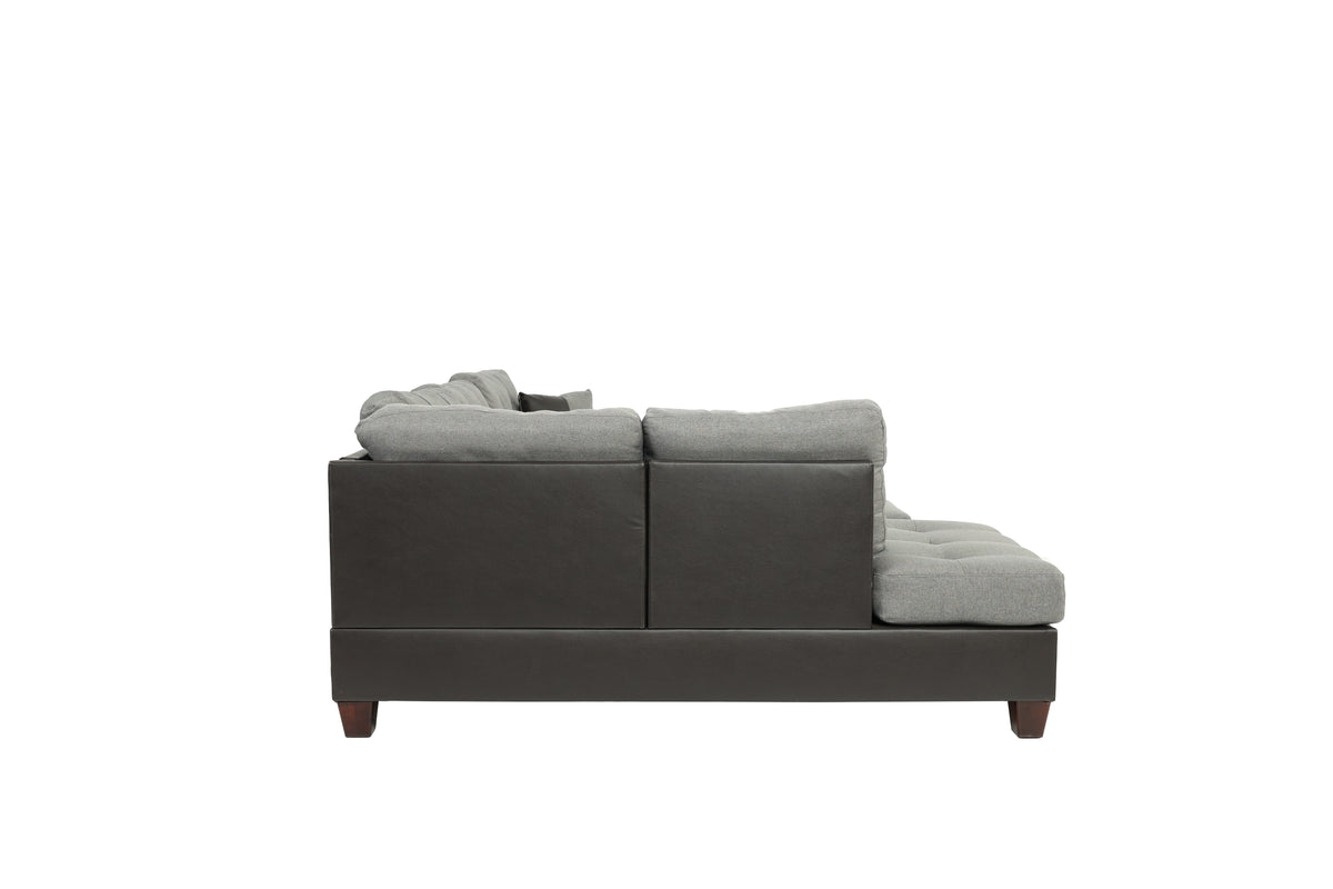 3-Pcs Sectional Set W/2 Accent Pillows - Grey+Chocolate/Dark Coffee