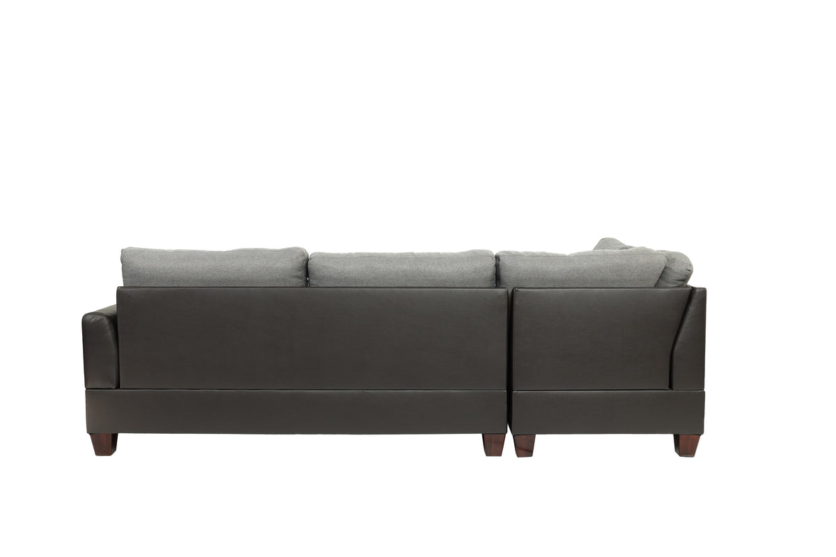 3-Pcs Sectional Set W/2 Accent Pillows - Grey+Chocolate/Dark Coffee
