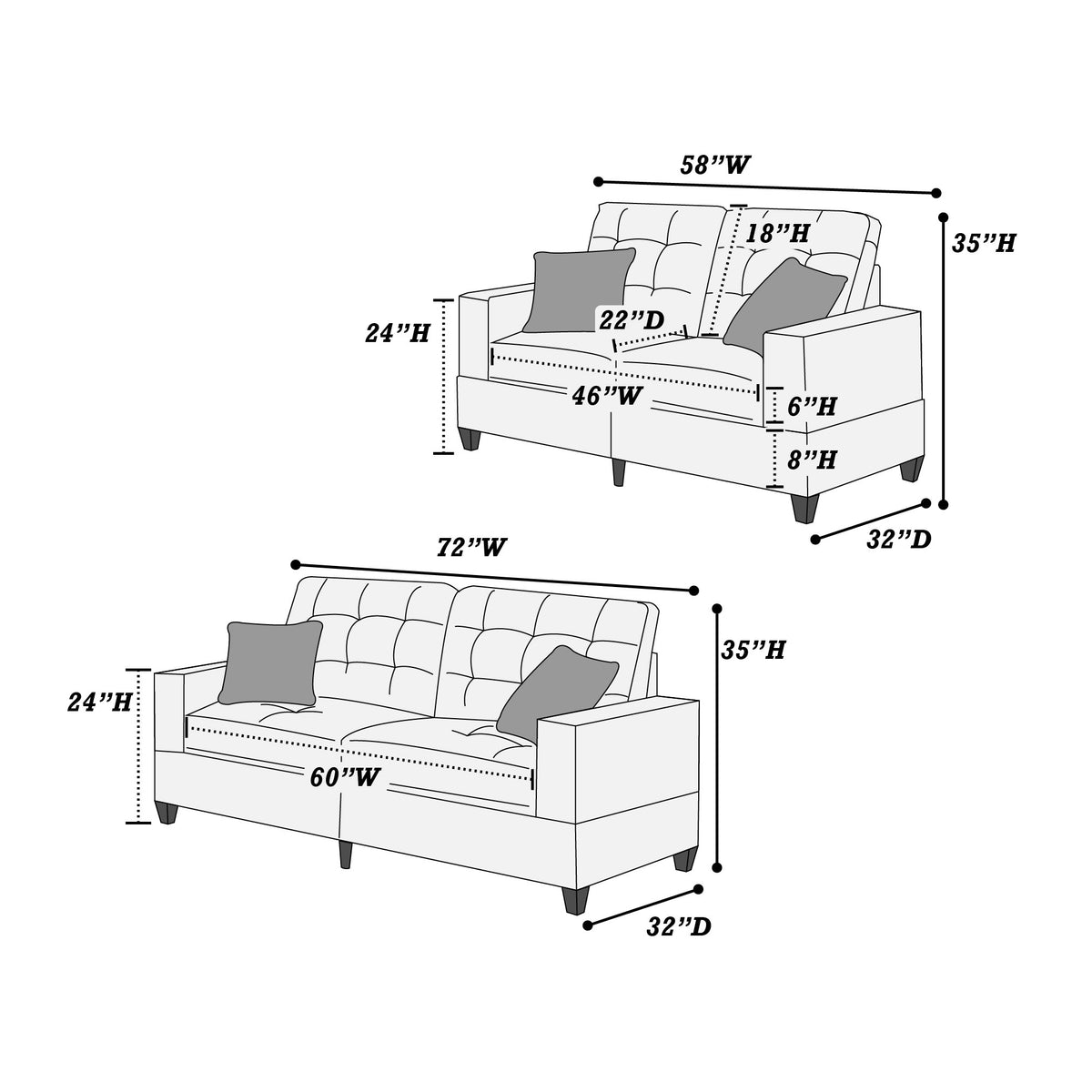 2-Pcs Sofa Set - Blue Grey
/Espresso