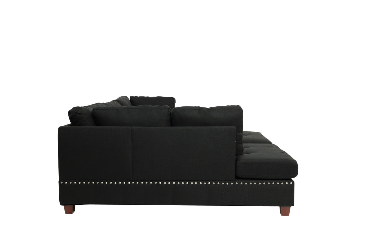 3-Pcs Sectional Set W/2 Accent Pillows - Black