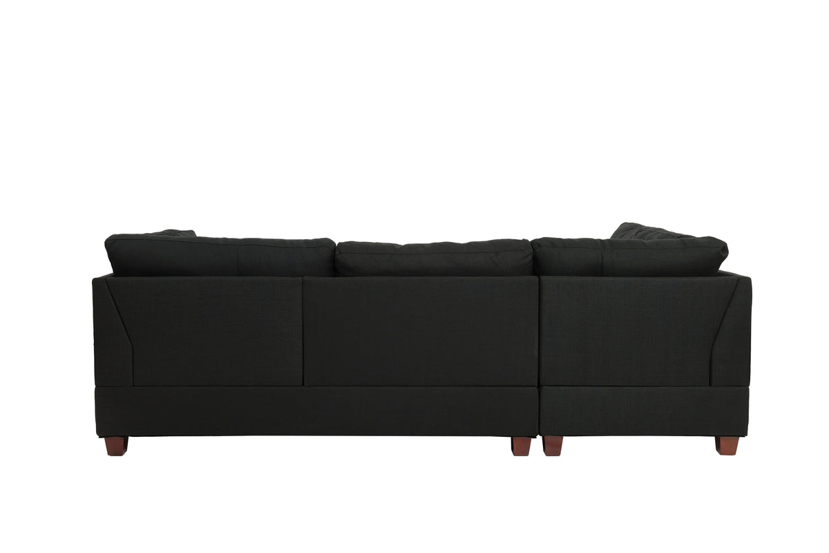 3-Pcs Sectional Set W/2 Accent Pillows - Black