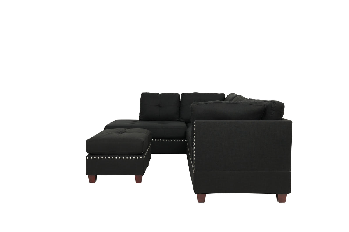 3-Pcs Sectional Set W/2 Accent Pillows - Black