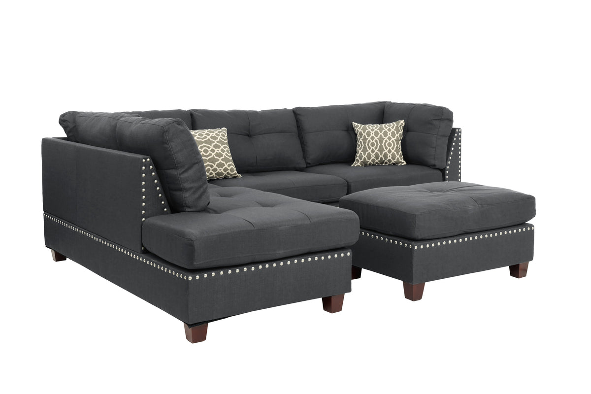 3-Pcs Sectional Set W/2 Accent Pillows - Blue Grey