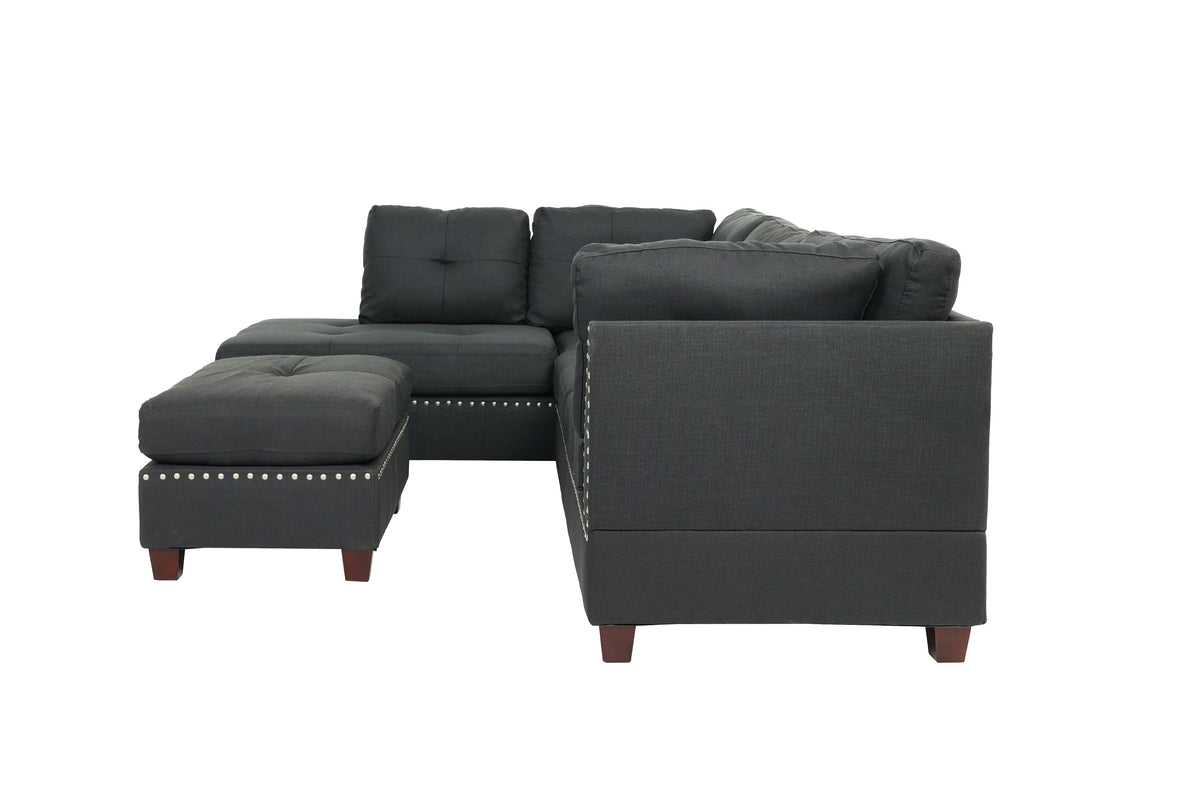 3-Pcs Sectional Set W/2 Accent Pillows - Blue Grey