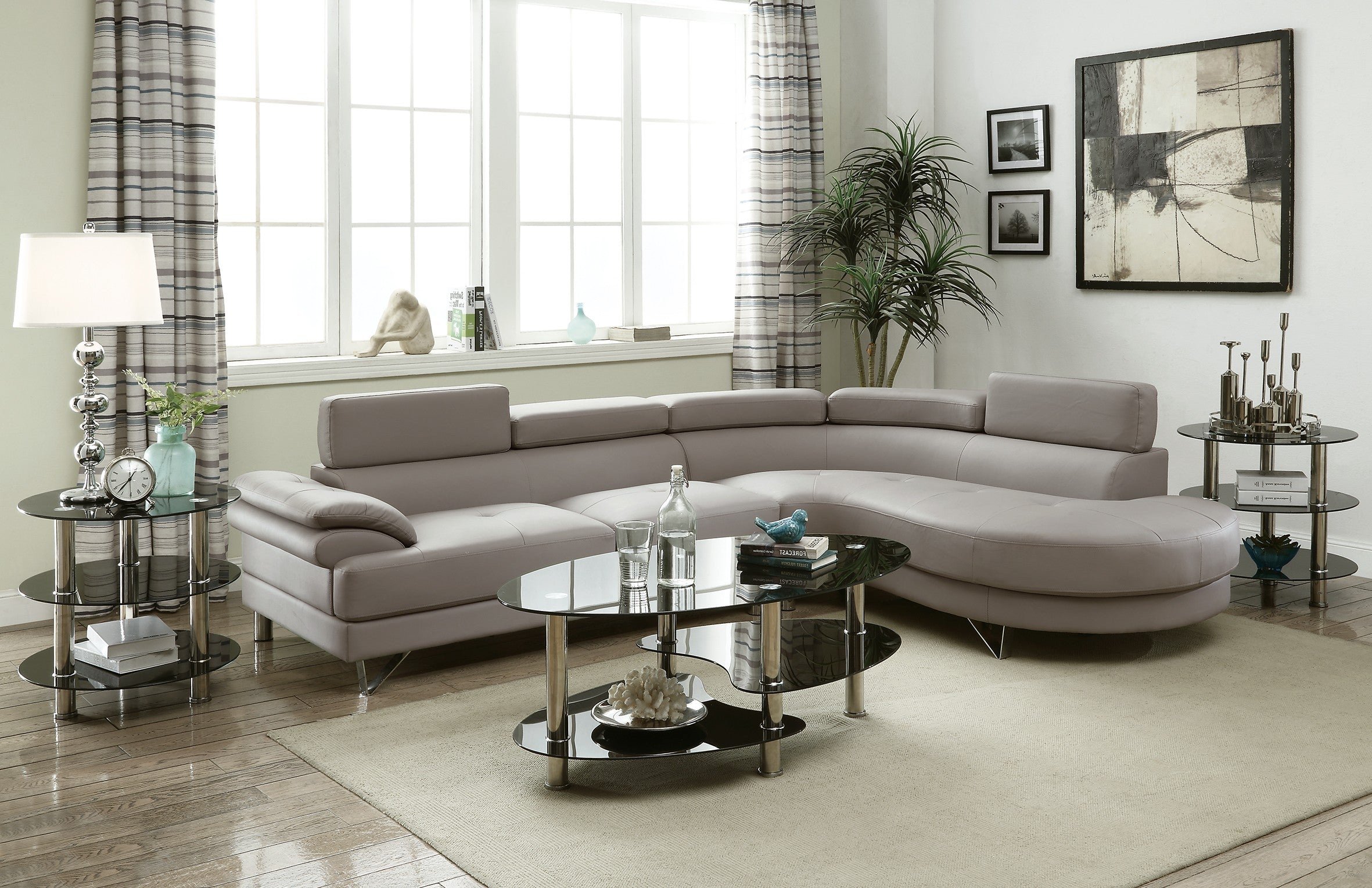 2-Piece Sectional Sofa Set - Light Grey