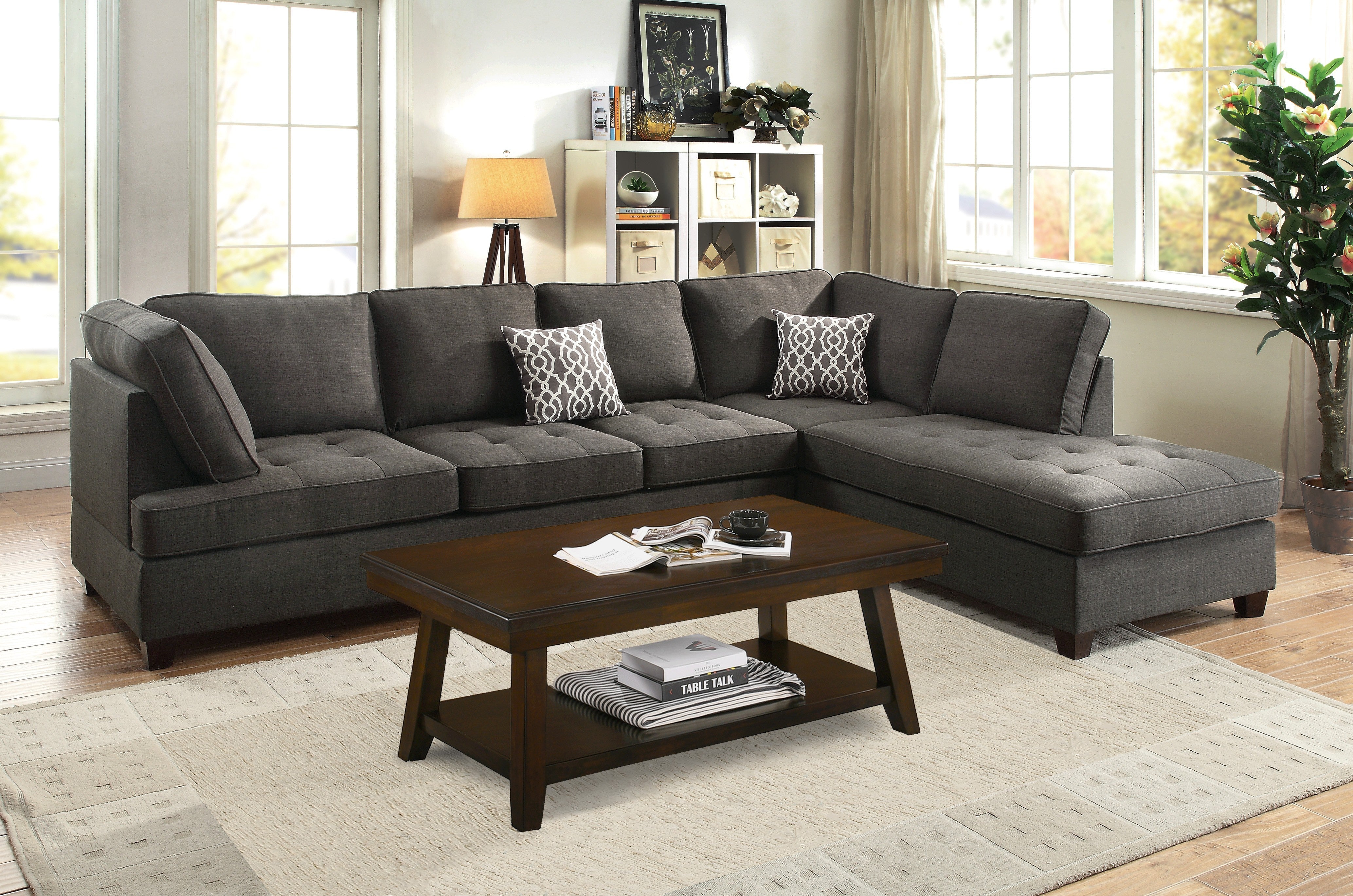 2-Piece Sectional Set W/ 2 Accent Pillows - Ash Black