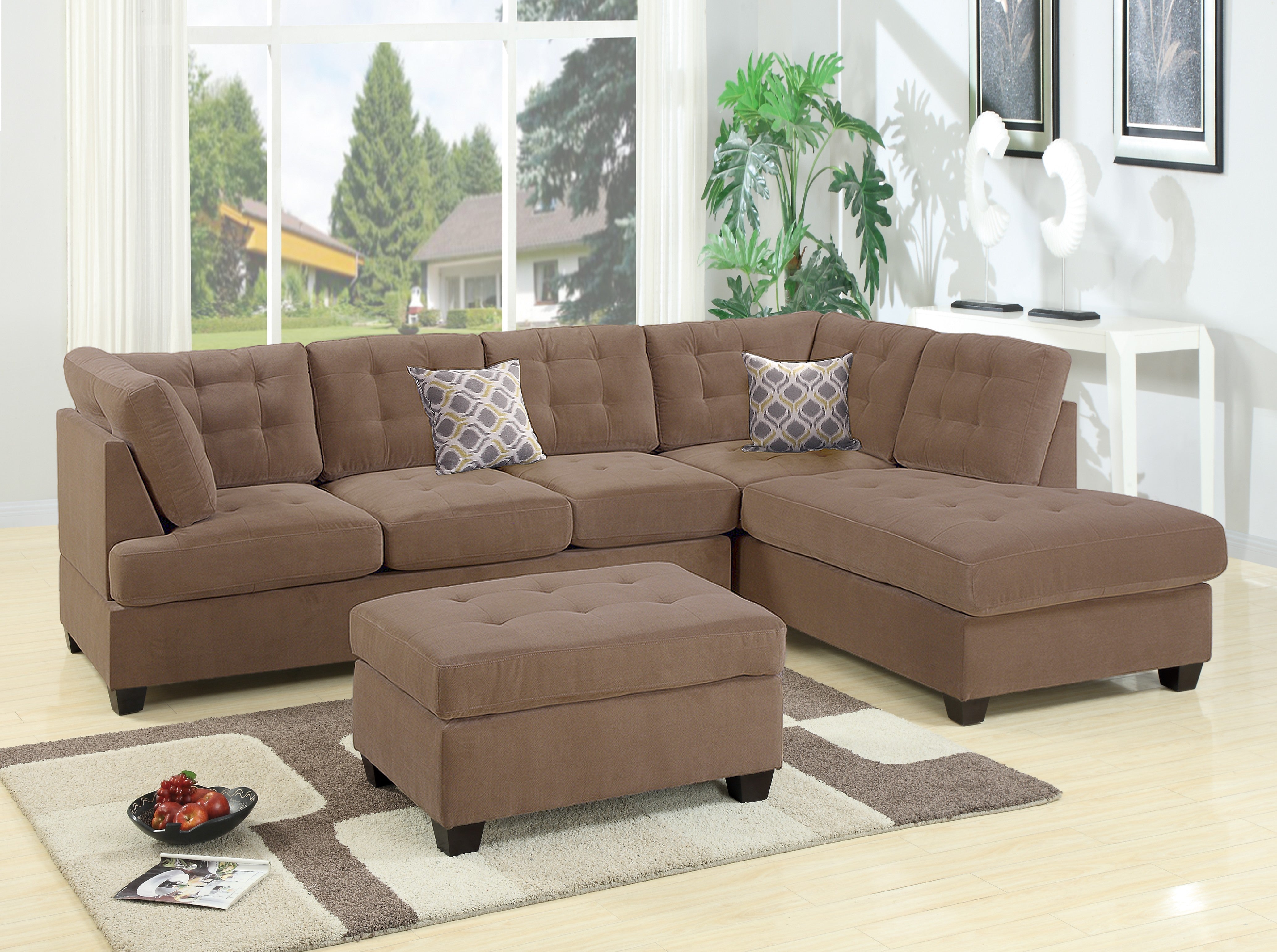 2-Piece Sectional Set W/ 2 Accent Pillows - Truffle