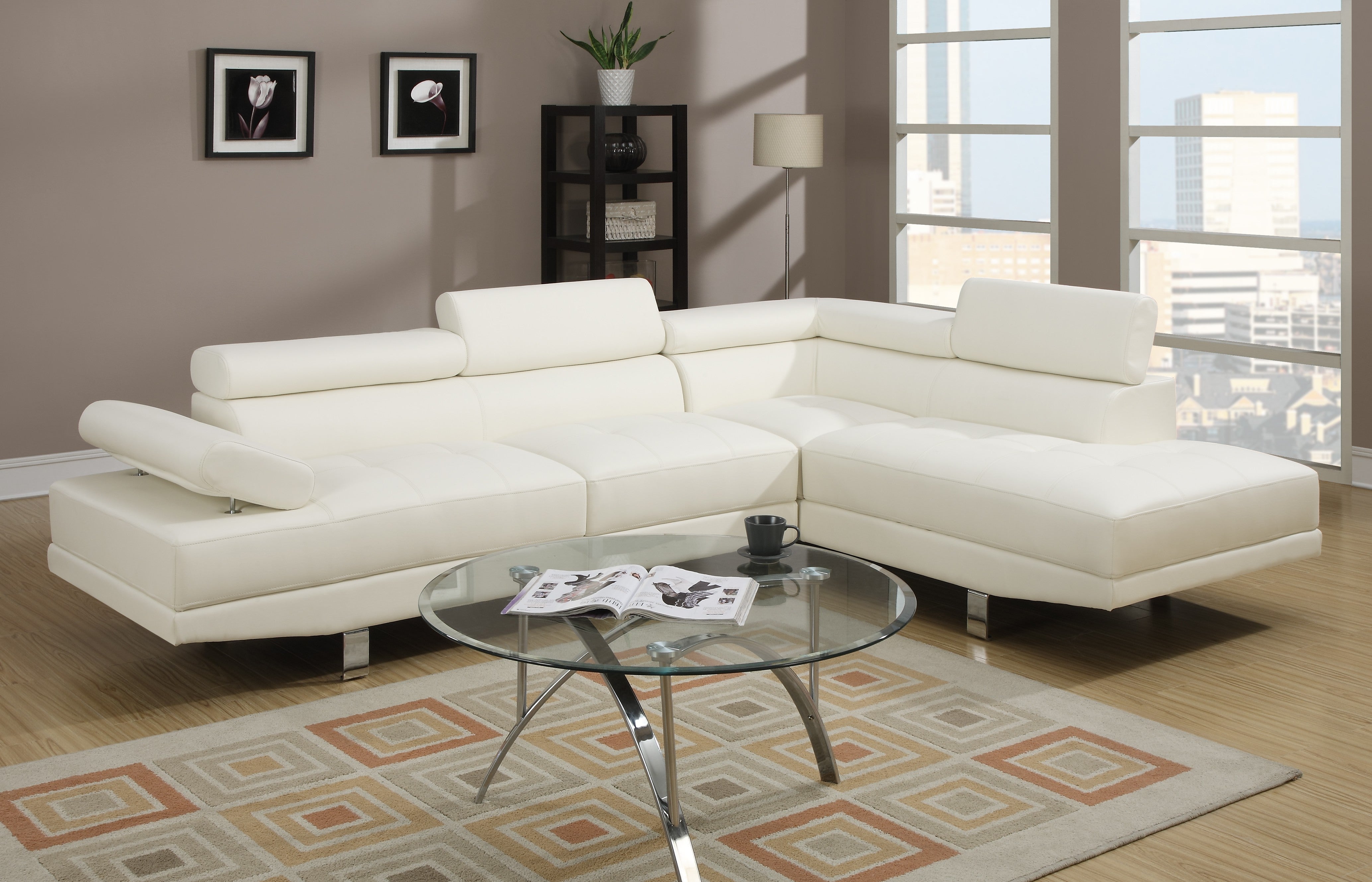 2-Piece Sectional Sofa Set - White