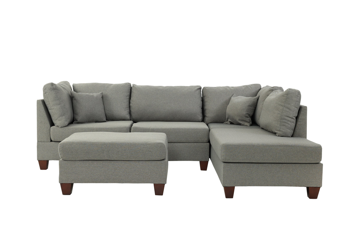 3-Pcs Sectional Set W/2 Accent Pillows - Grey/Dark Coffee