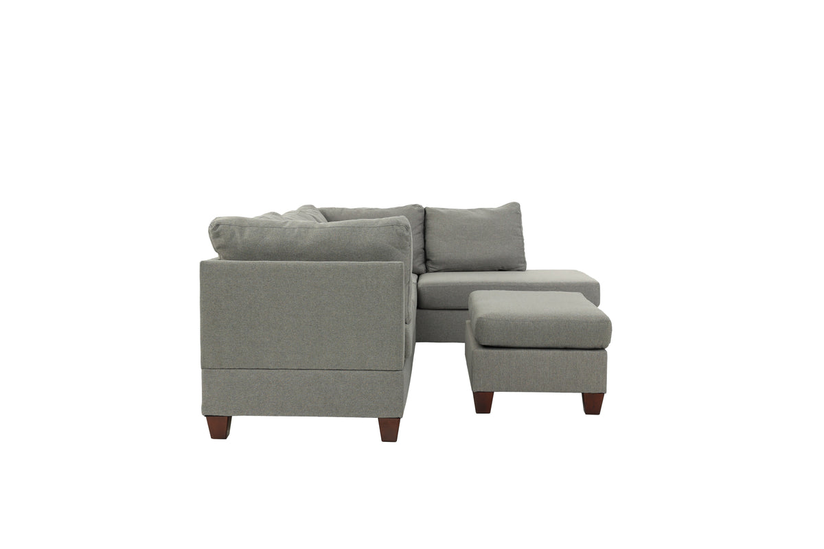 3-Pcs Sectional Set W/2 Accent Pillows - Grey/Dark Coffee
