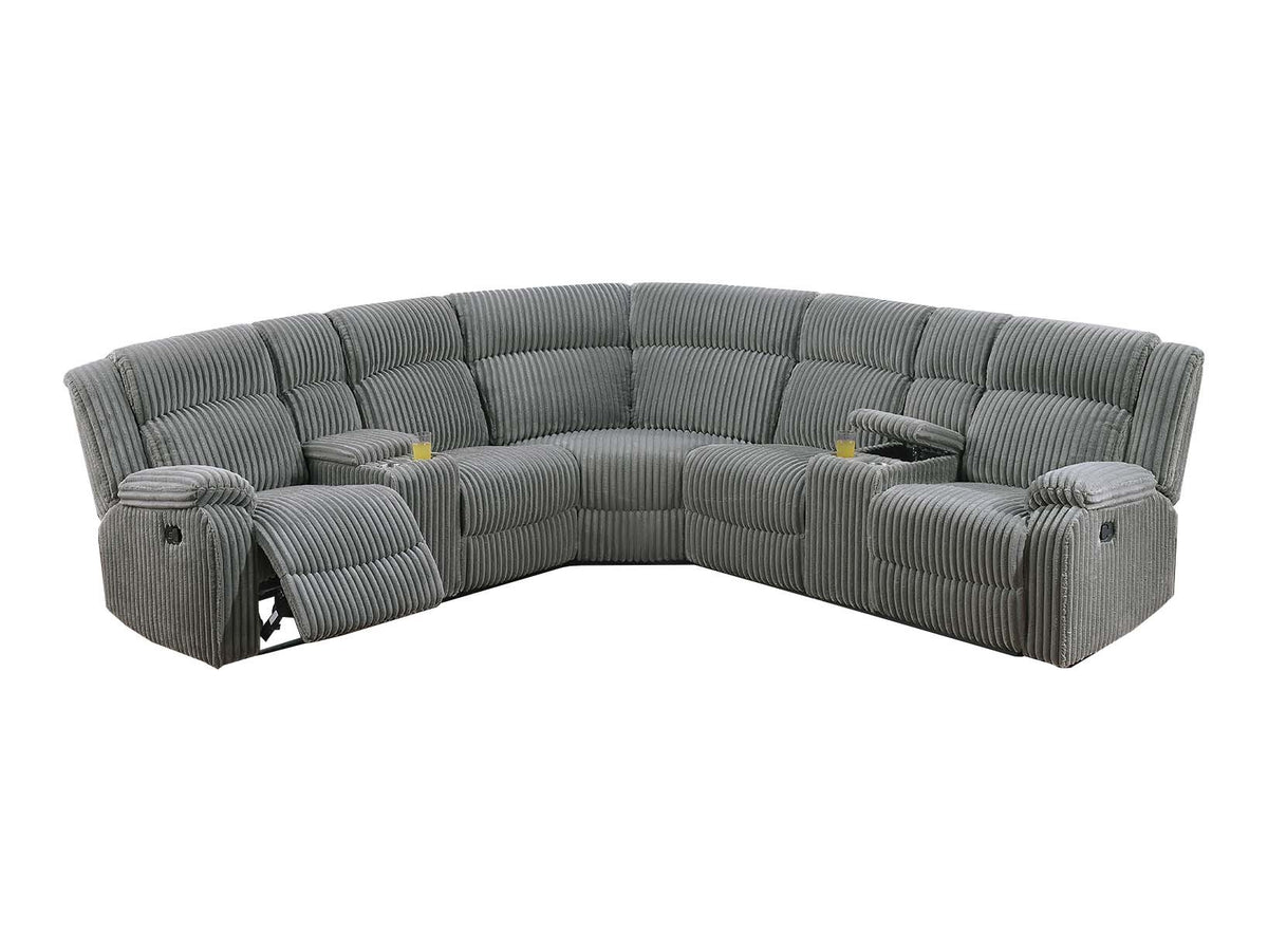 Manual Motion Sectional-Smoke Fur Like Corduroy