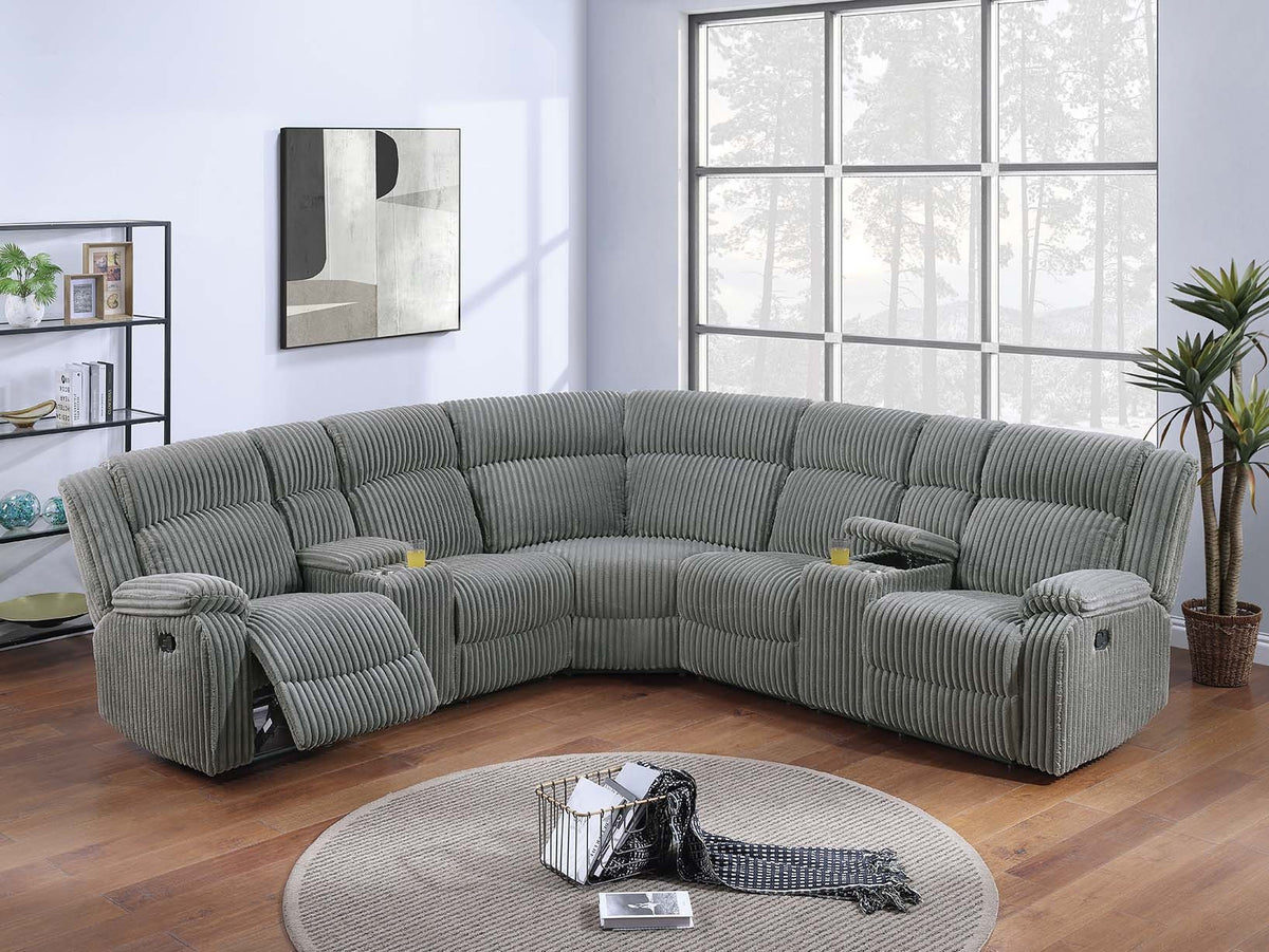 Manual Motion Sectional-Smoke Fur Like Corduroy
