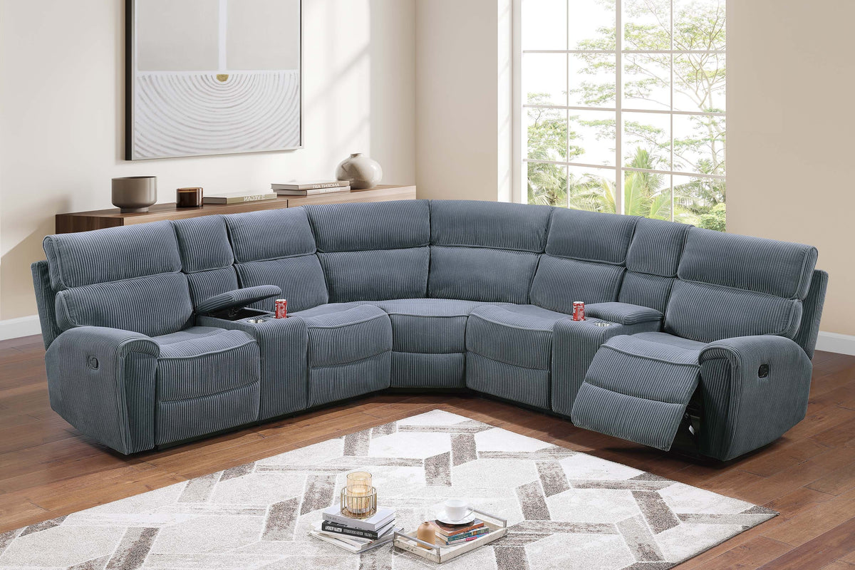 3-Pc Manual Motion Sectional: - Dark Gray Corduroy