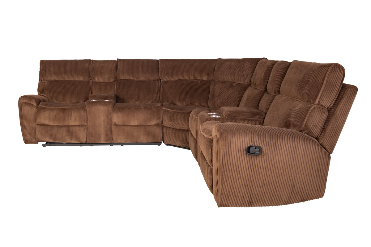 3-Pc Manual Motion Sectional: - Chocolate Corduroy
