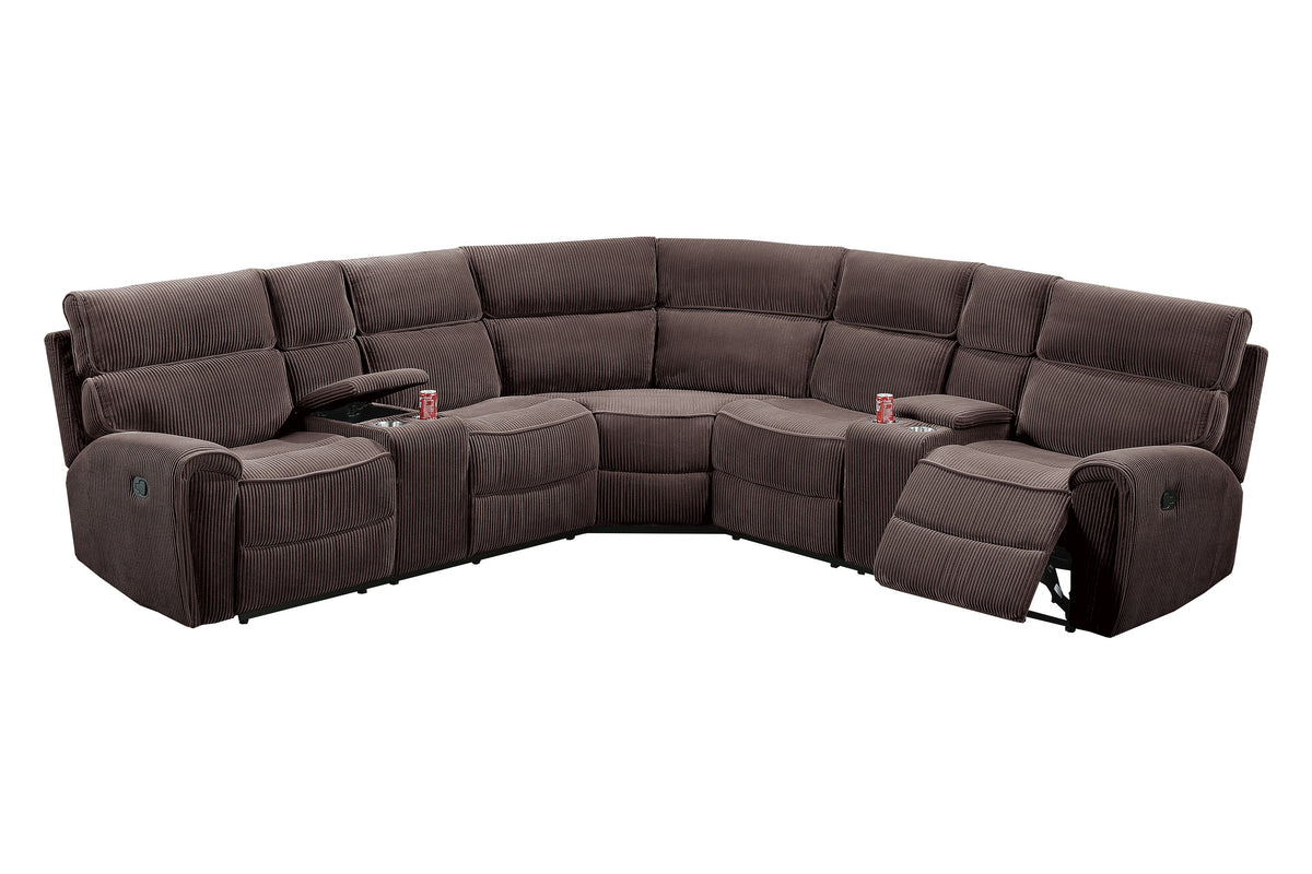 3-Pc Manual Motion Sectional: - Chocolate Corduroy