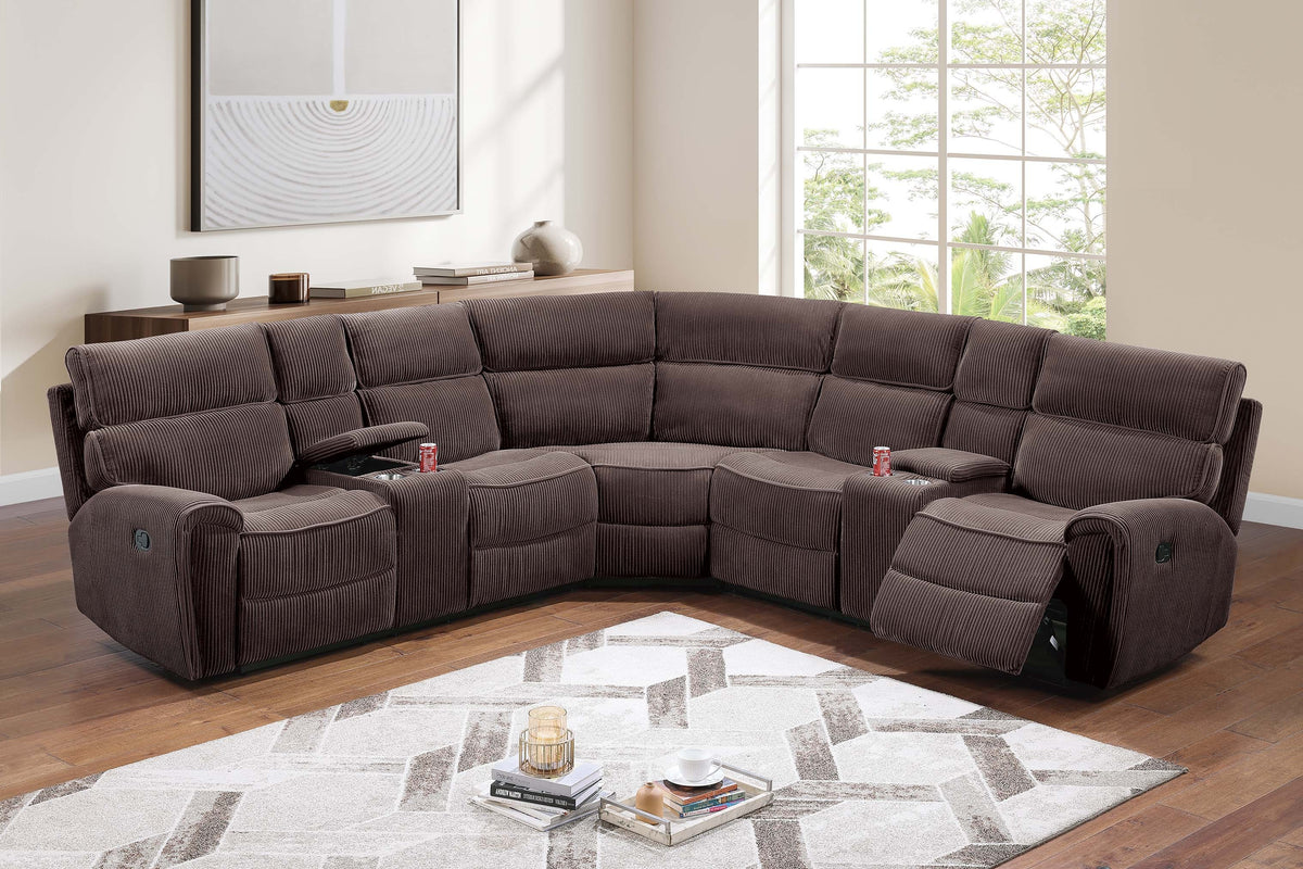 3-Pc Manual Motion Sectional: - Chocolate Corduroy