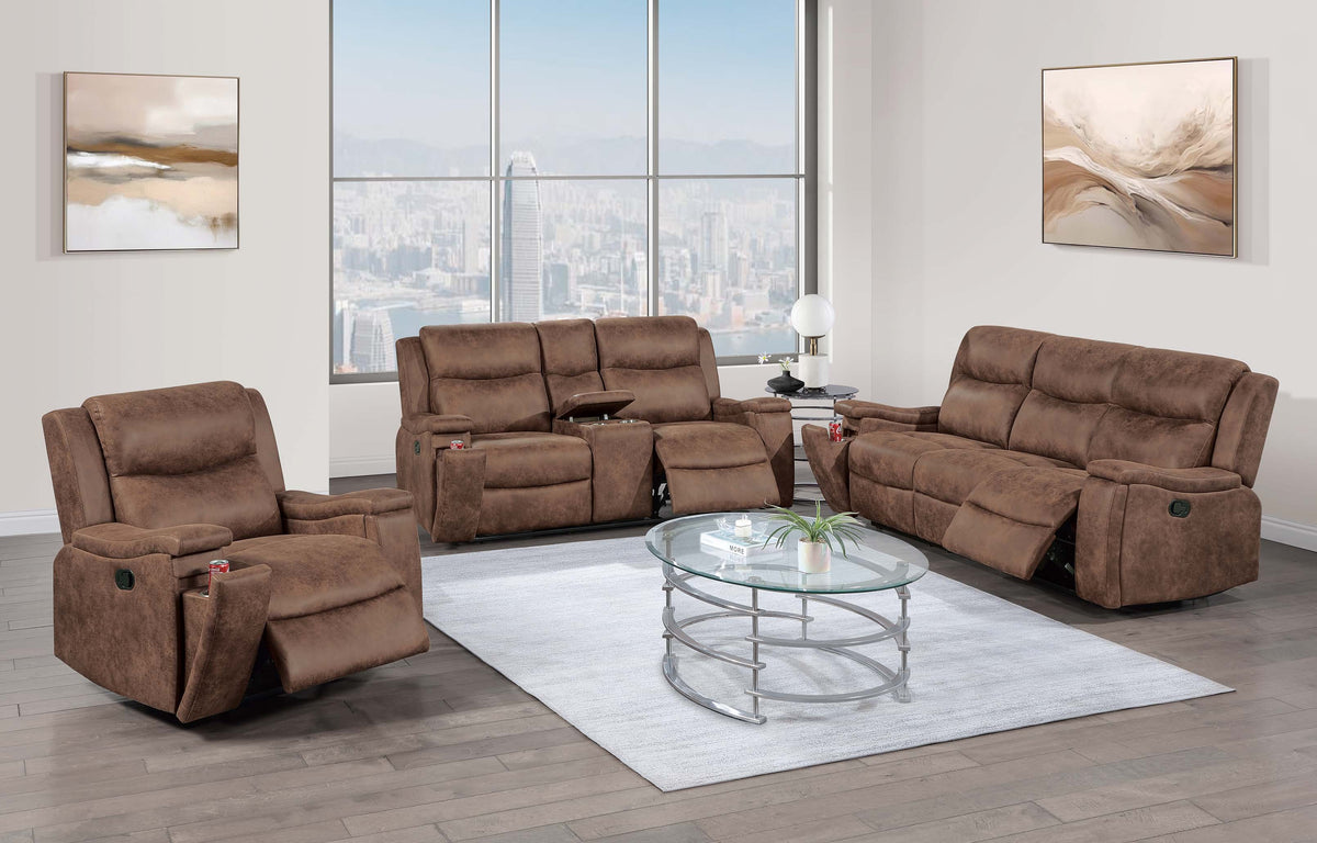 Reclining Loveseat W/ Console - Walnut Leather-Like Fabric