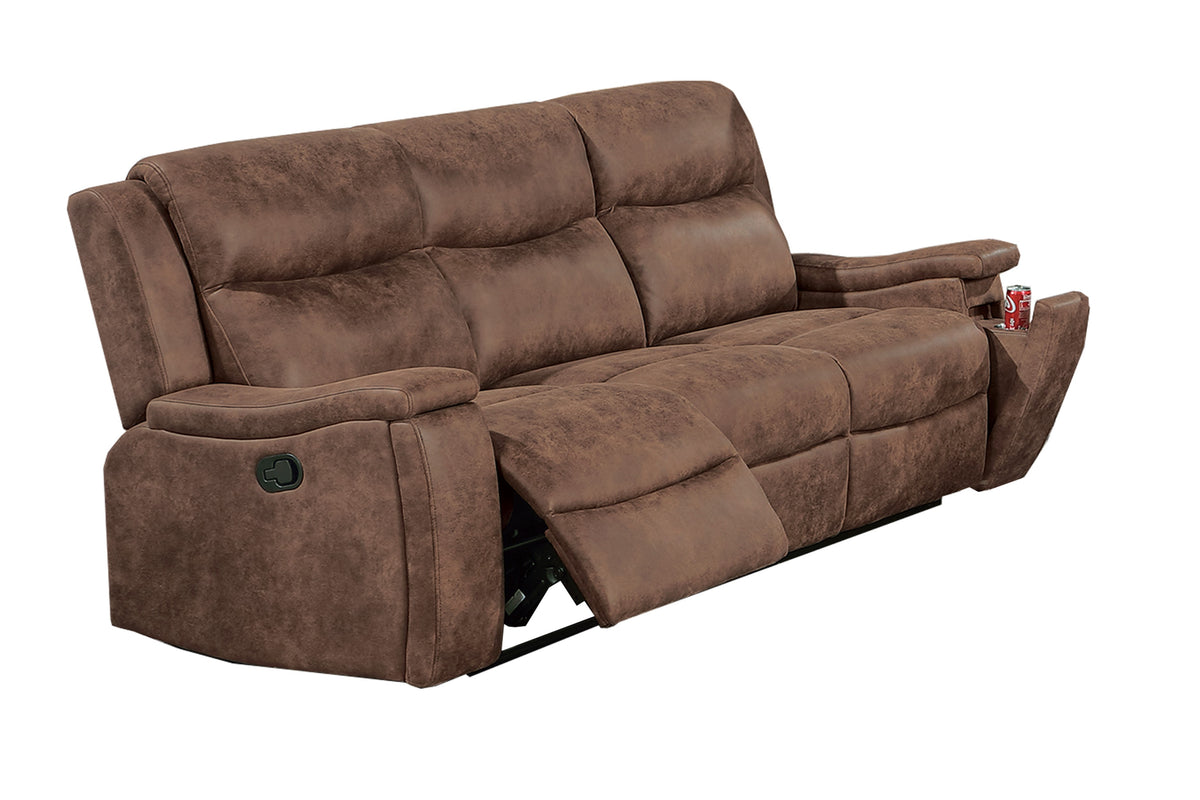 Reclining Sofa - Walnut Leather-Like Fabric