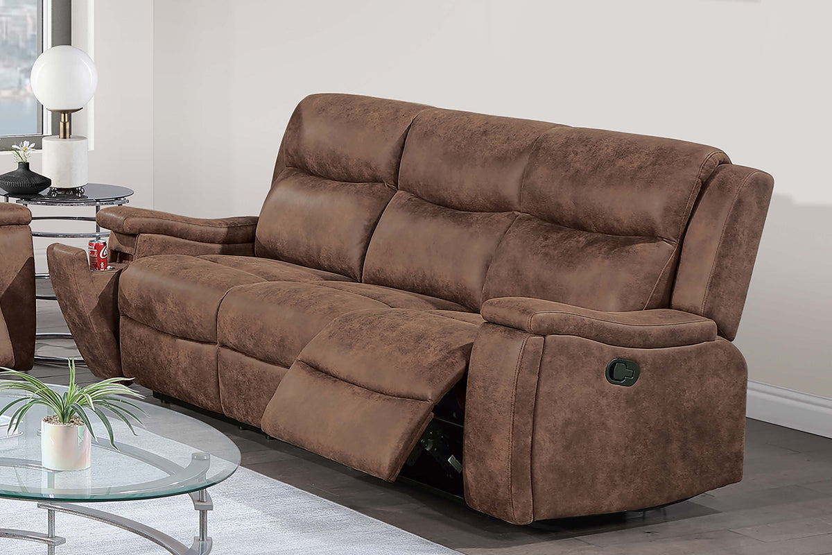 Reclining Sofa - Walnut Leather-Like Fabric
