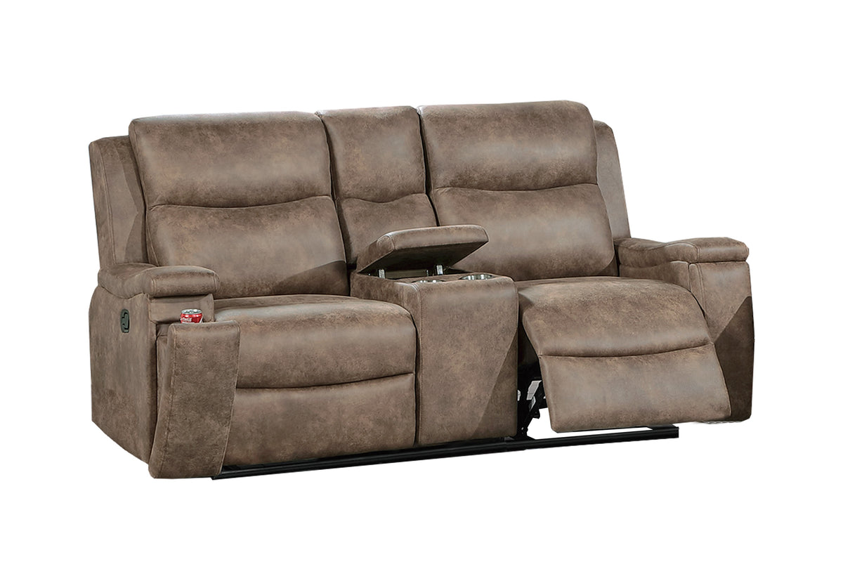 Reclining Loveseat W/ Console - Auburn Leather-Like Fabric
