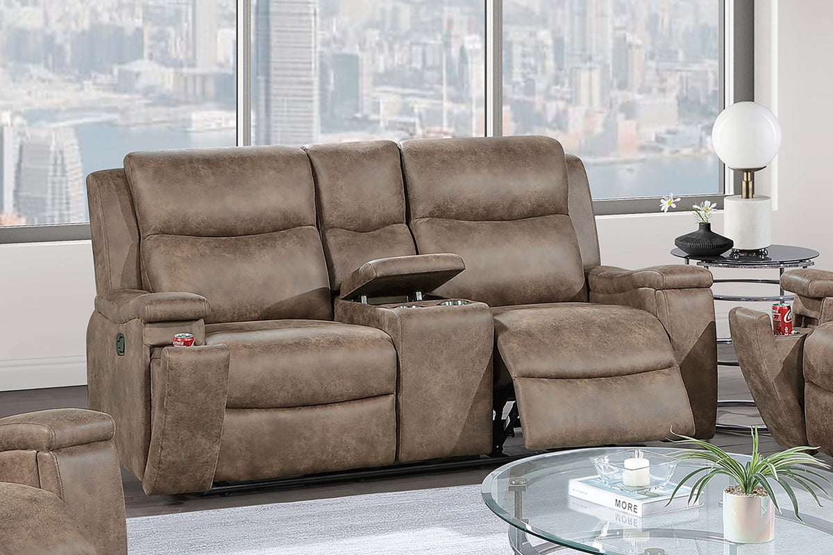 Reclining Loveseat W/ Console - Auburn Leather-Like Fabric