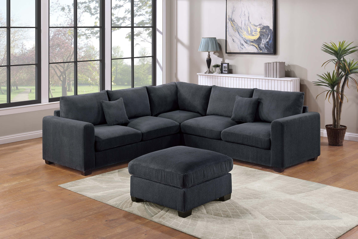 4-Pc Sectional Sofa W/ 2 Accent Pillows - Black
