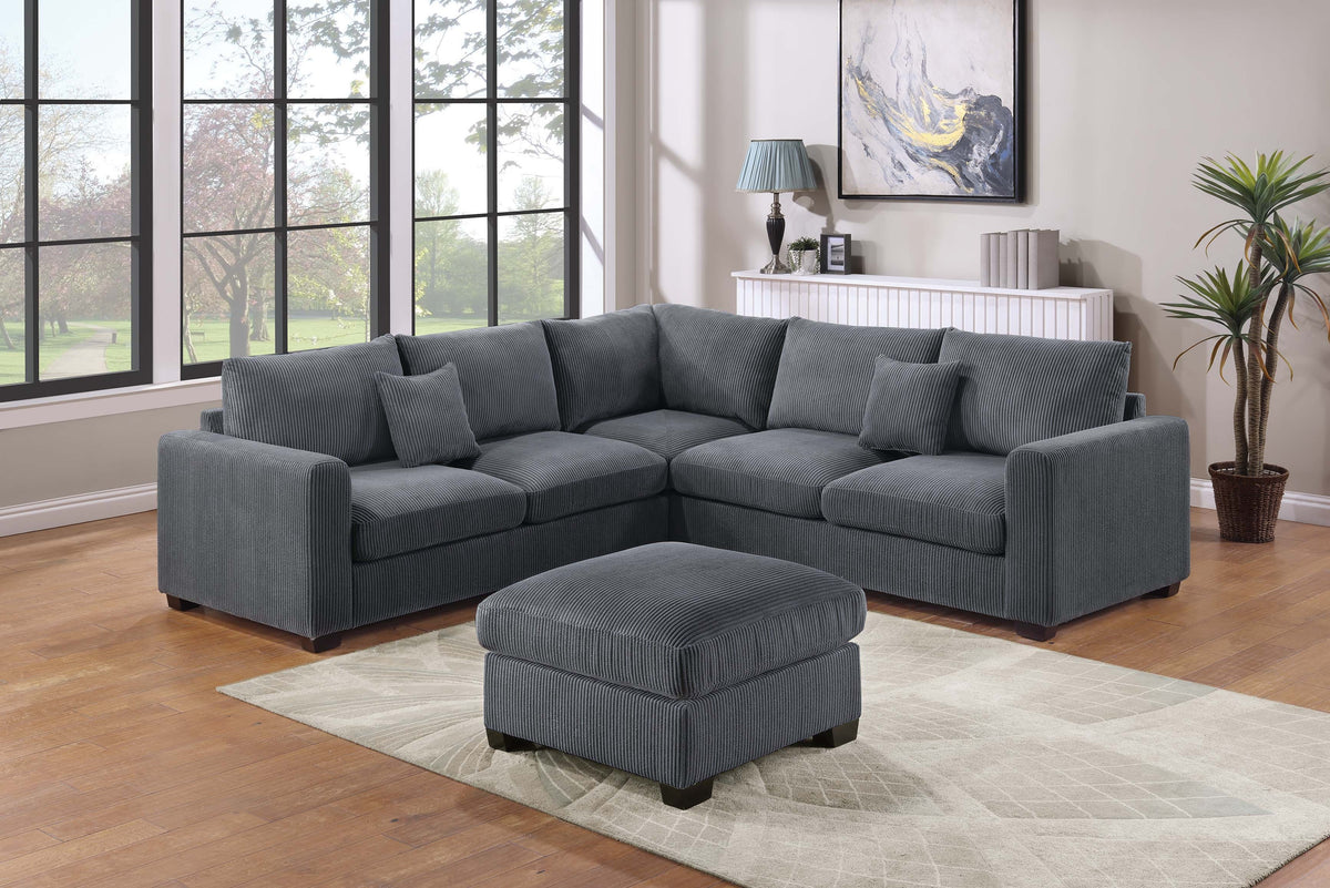 4-Pc Sectional Sofa W/ 2 Accent Pillows - Dark Gray