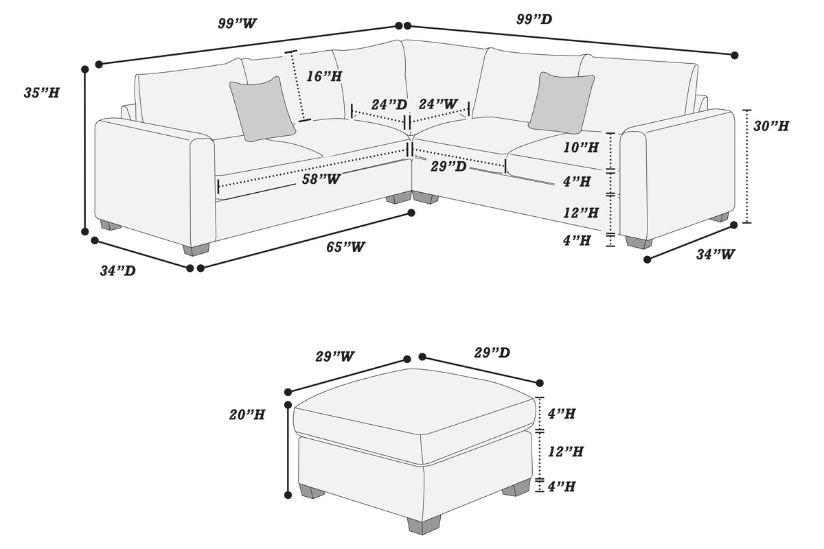 4-Pc Sectional Sofa W/ 2 Accent Pillows - Dark Gray