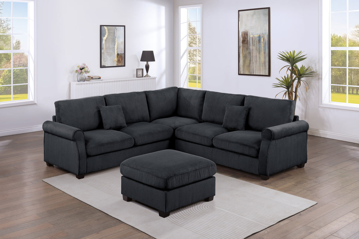 4-Pc Sectional Sofa W/ 2 Accent Pillows - Black