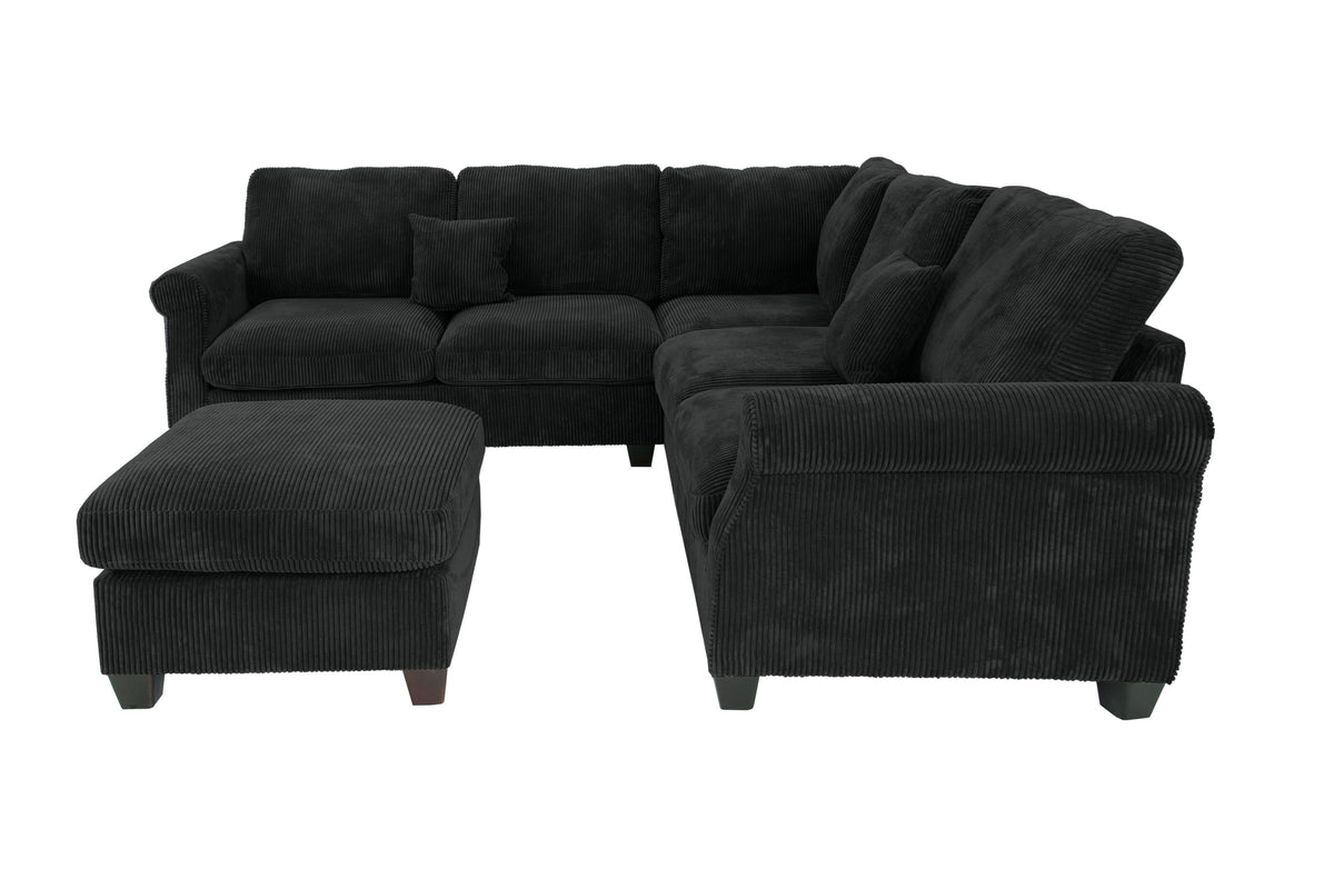 4-Pc Sectional Sofa W/ 2 Accent Pillows - Black