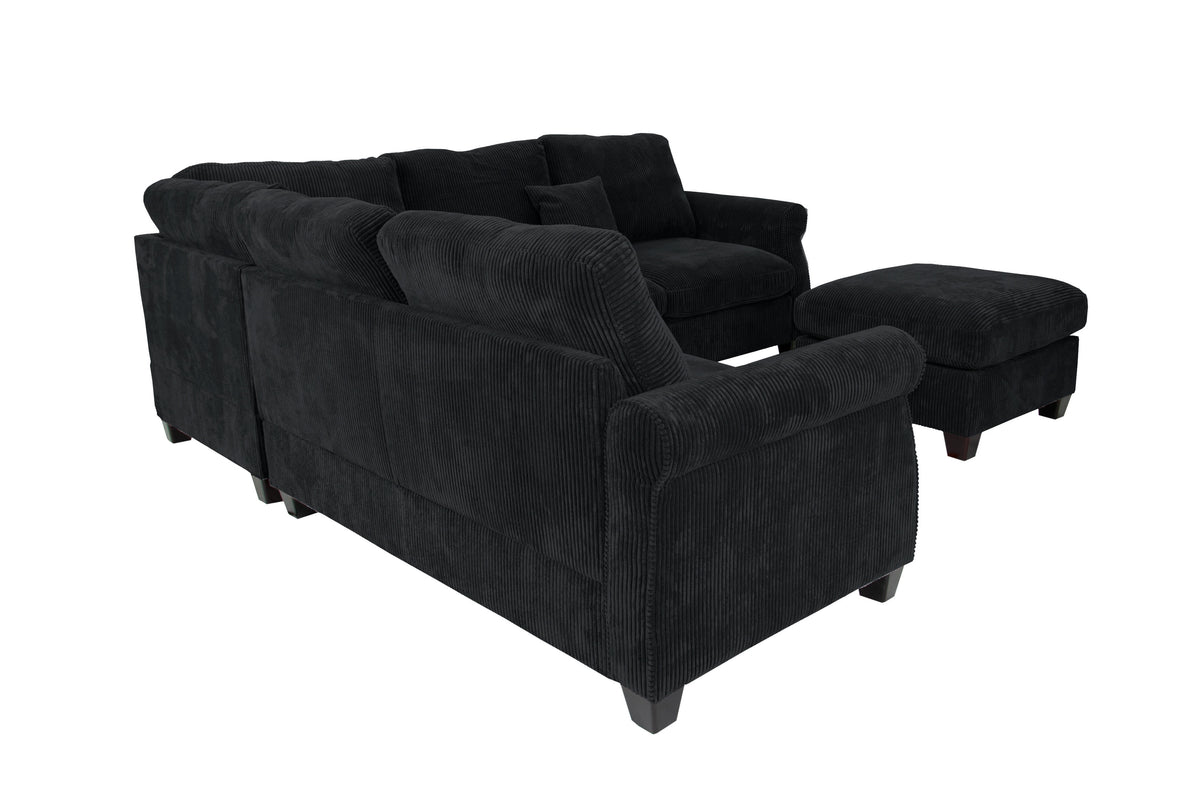 4-Pc Sectional Sofa W/ 2 Accent Pillows - Black