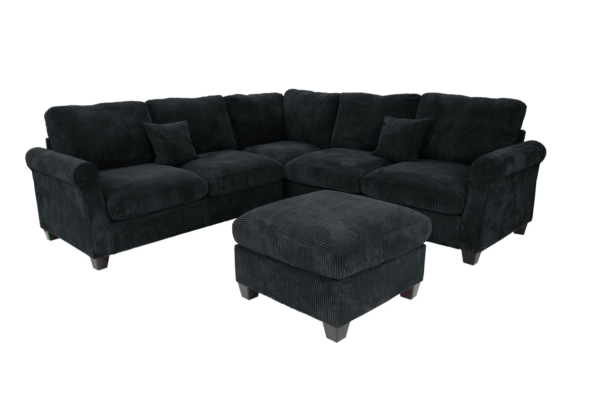 4-Pc Sectional Sofa W/ 2 Accent Pillows - Black