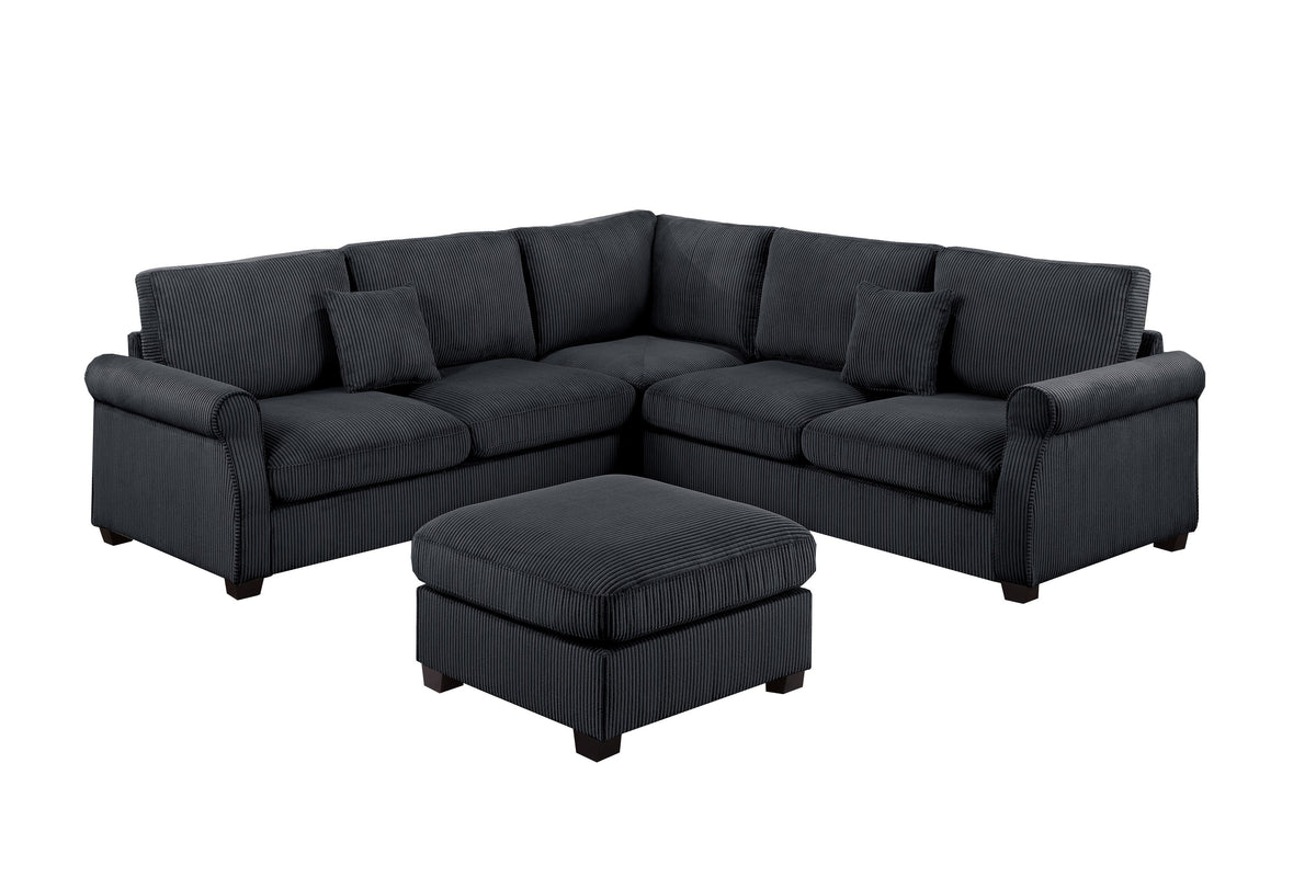 4-Pc Sectional Sofa W/ 2 Accent Pillows - Black