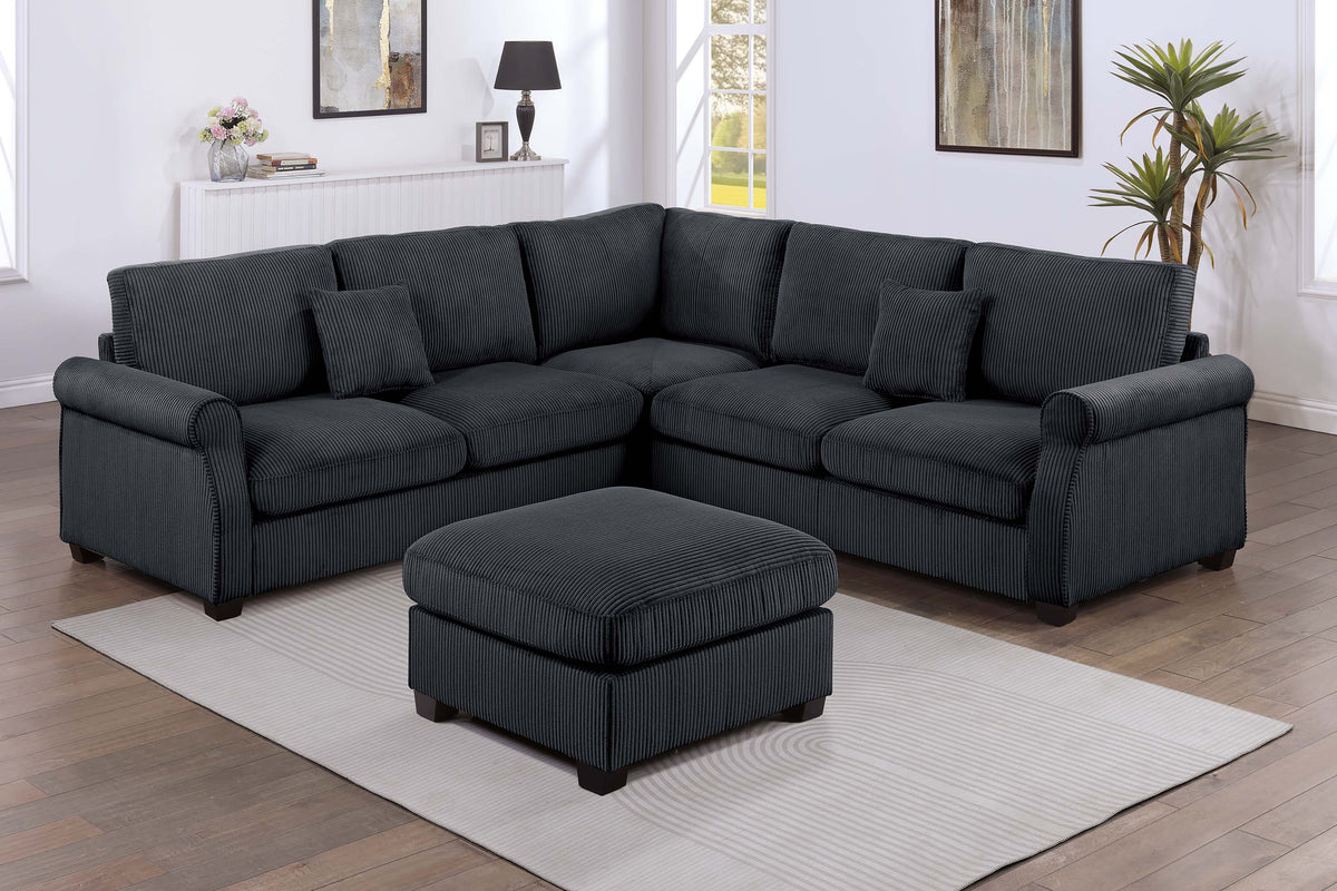 4-Pc Sectional Sofa W/ 2 Accent Pillows - Black
