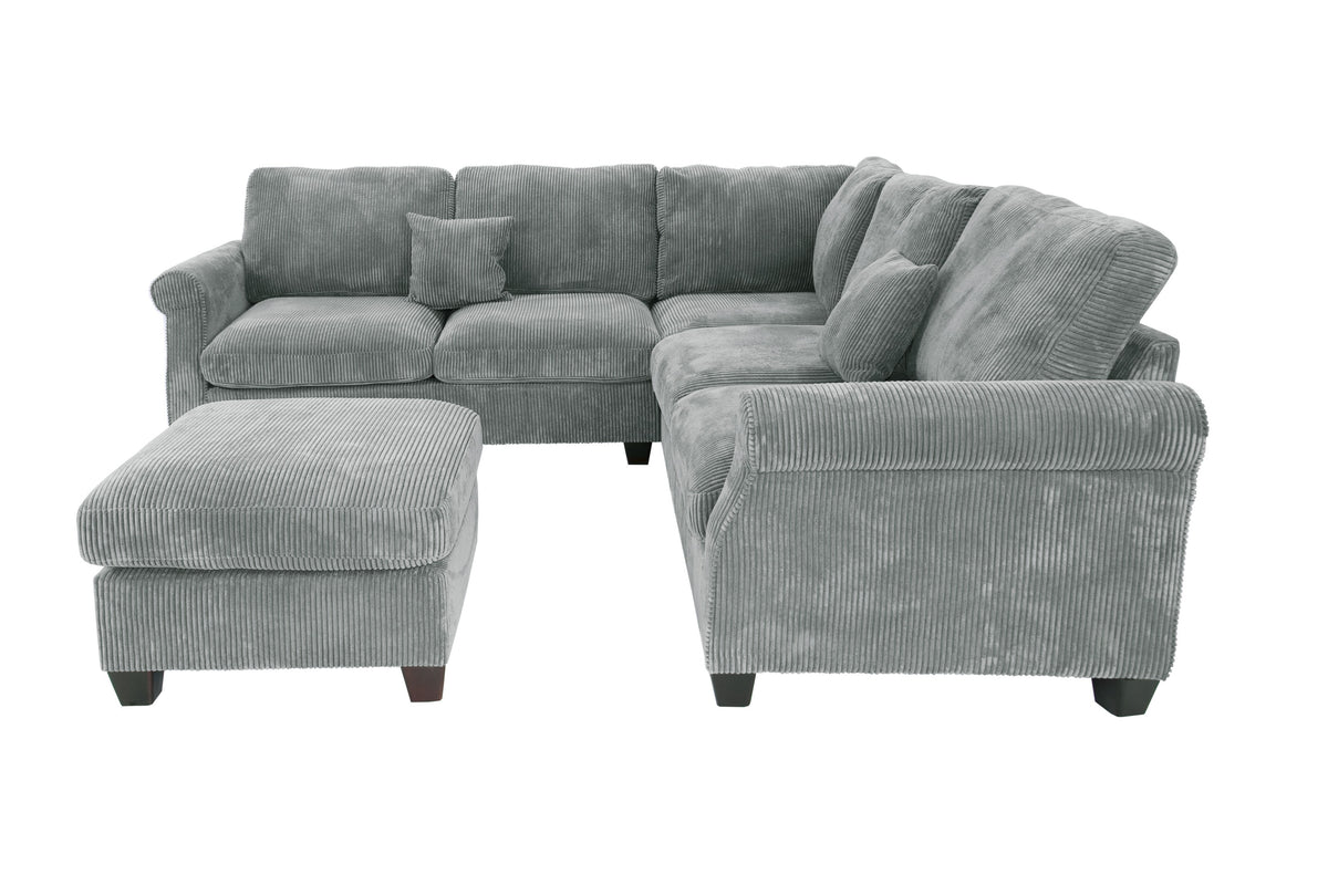 4-Pc Sectional Sofa W/ 2 Accent Pillows - Fog