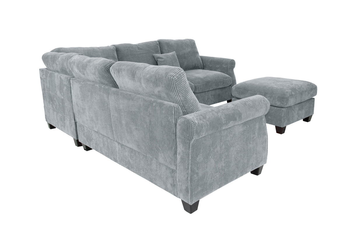 4-Pc Sectional Sofa W/ 2 Accent Pillows - Fog