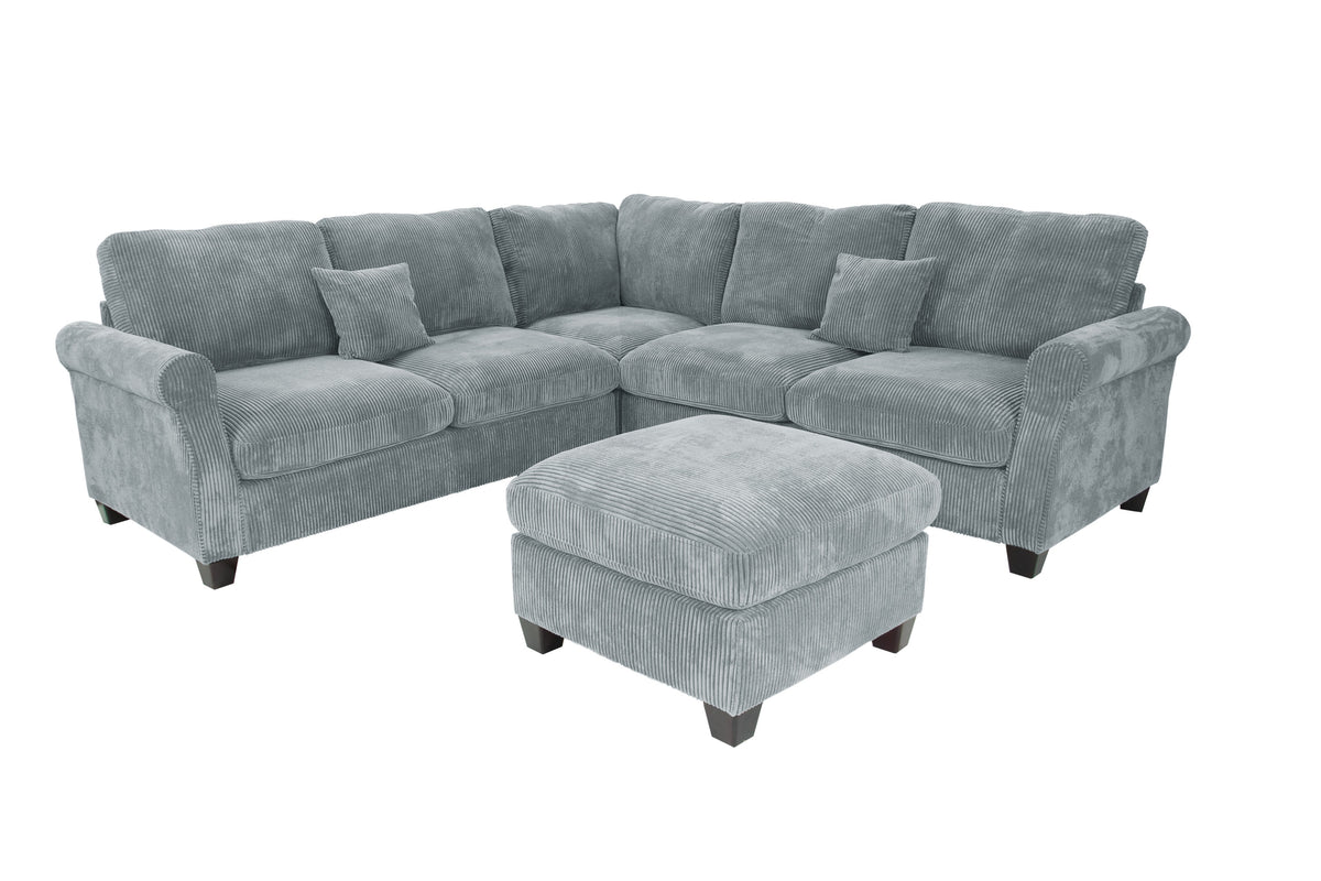 4-Pc Sectional Sofa W/ 2 Accent Pillows - Fog