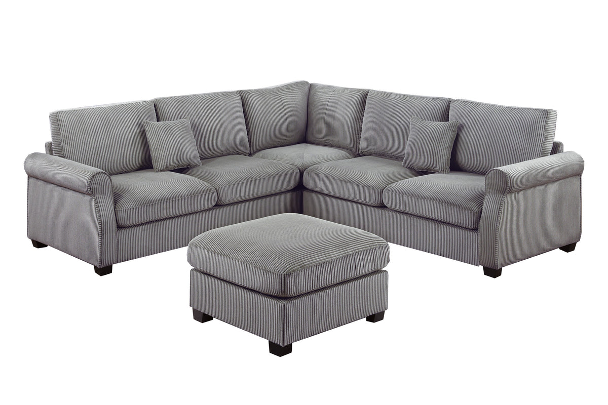 4-Pc Sectional Sofa W/ 2 Accent Pillows - Fog