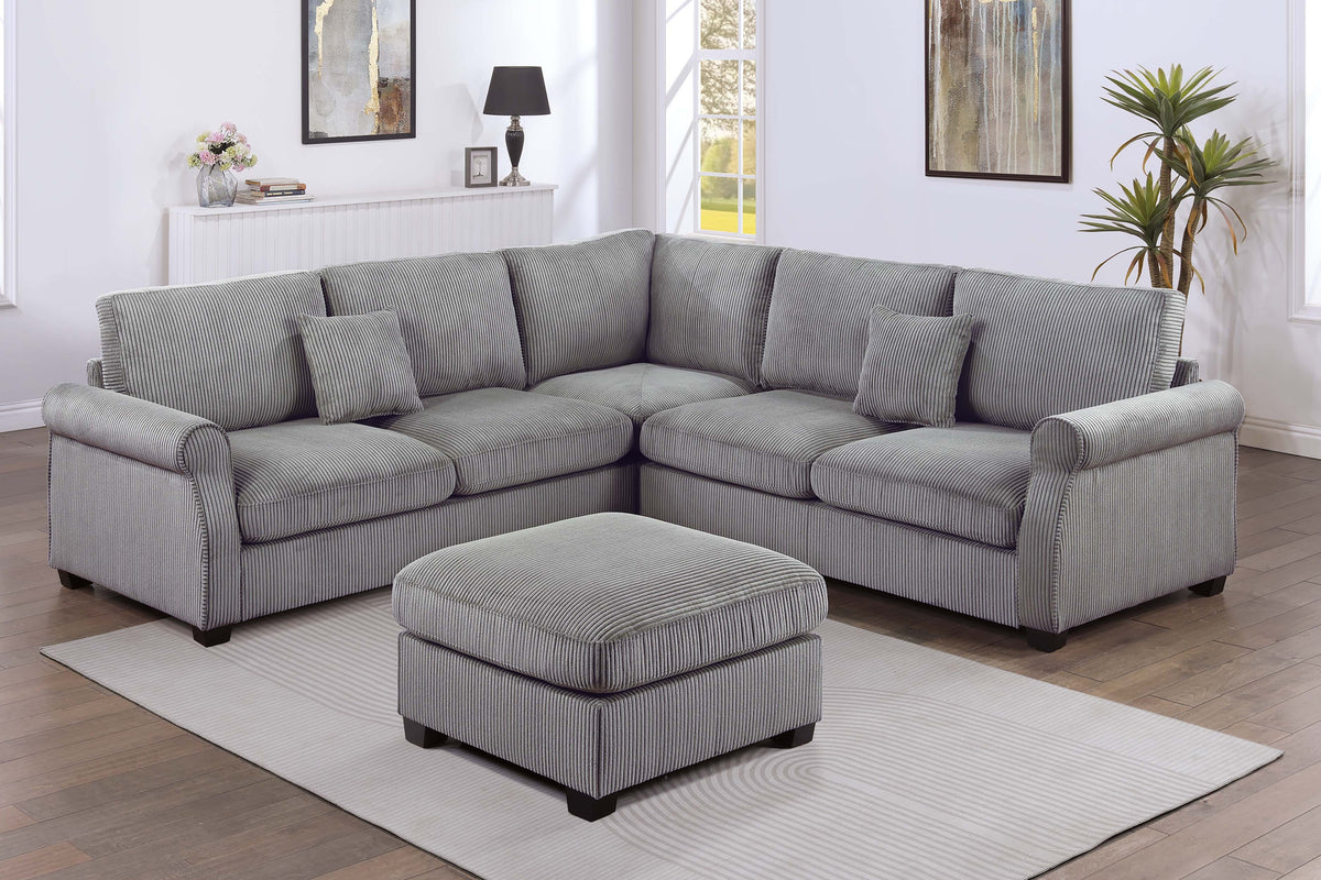 4-Pc Sectional Sofa W/ 2 Accent Pillows - Fog