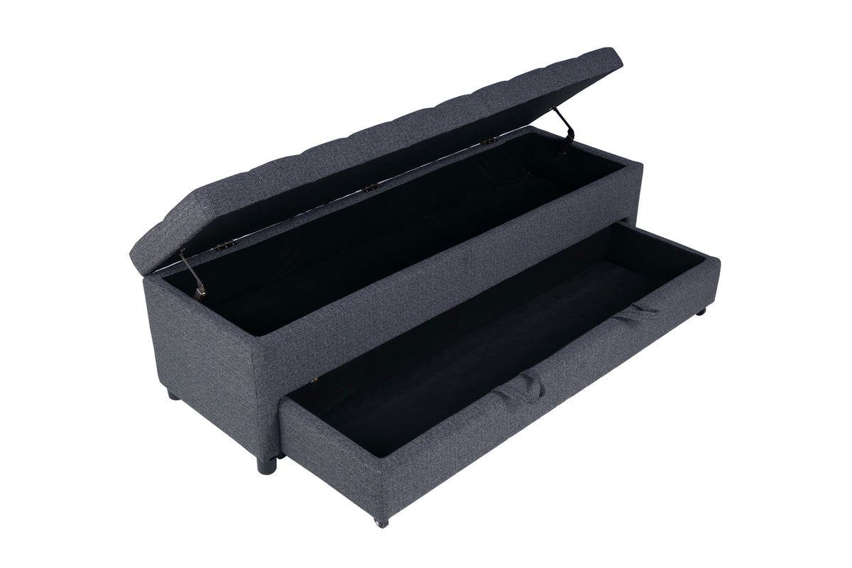 Storage Ottoman W/ Underseat Drawer - Blue Gray Boucle